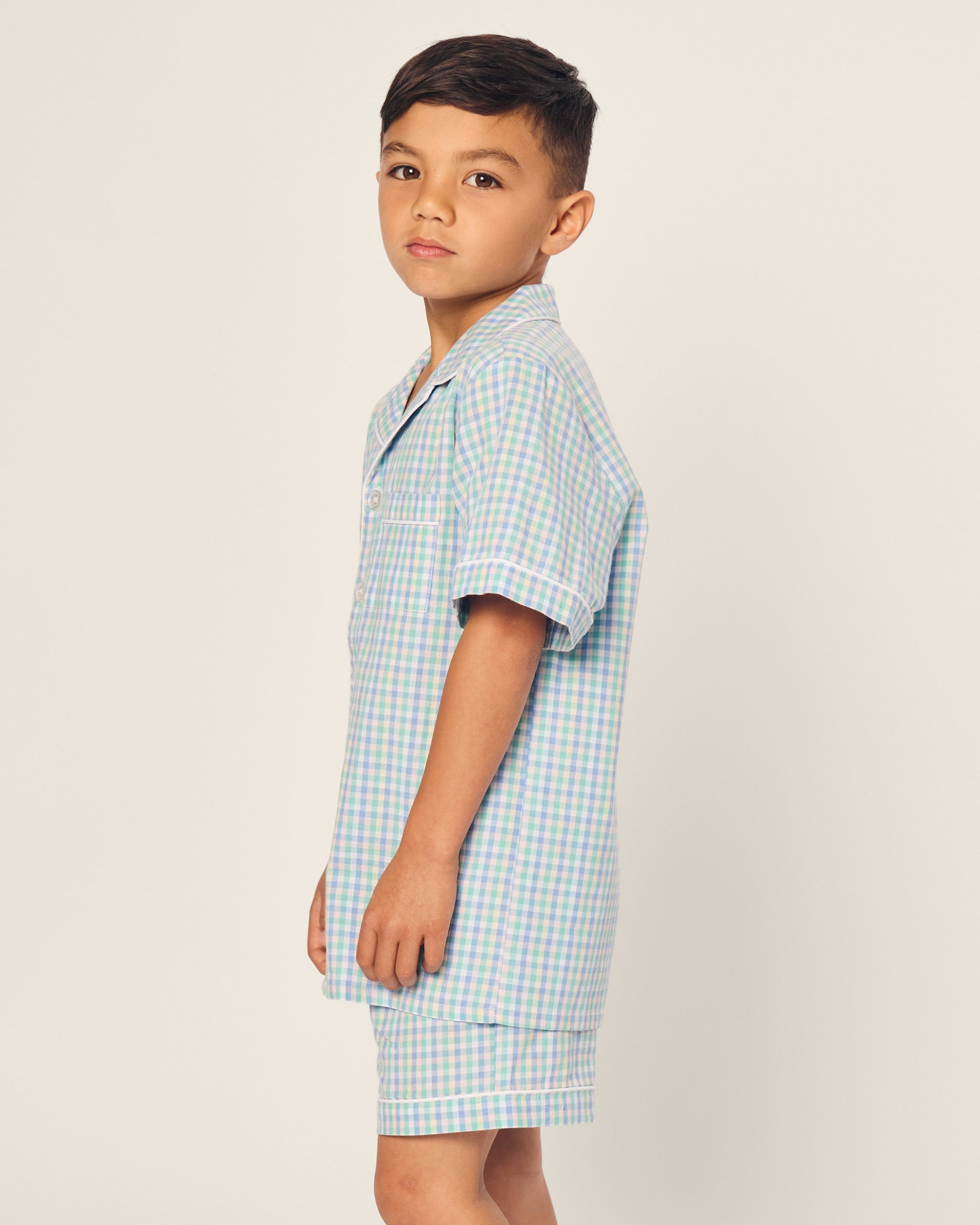 Kid's Twill Short Set in Light Blue Gingham in Spring Gingham#Color_Spring Gingham