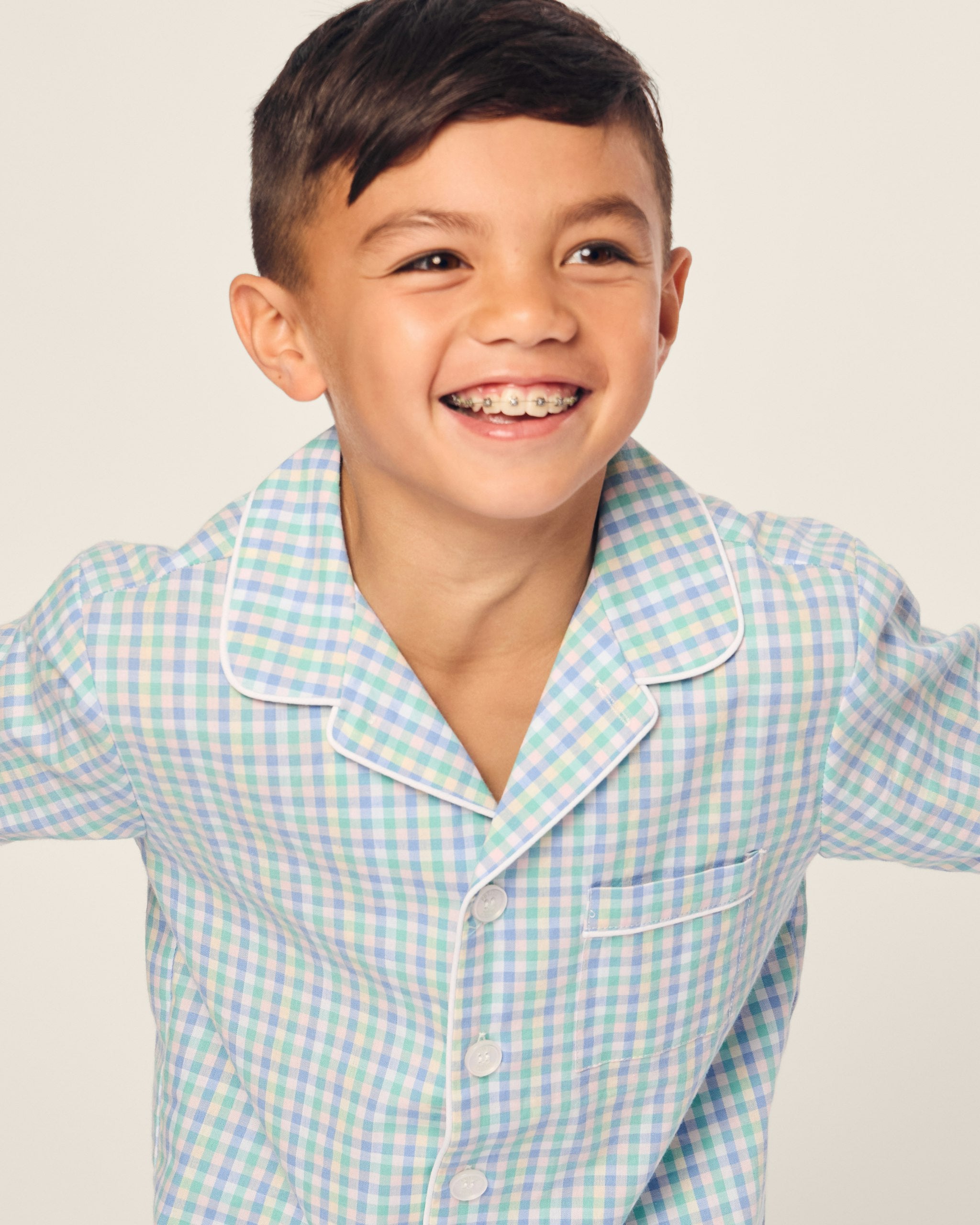 Kid's Twill Short Set in Light Blue Gingham in Spring Gingham#Color_Spring Gingham