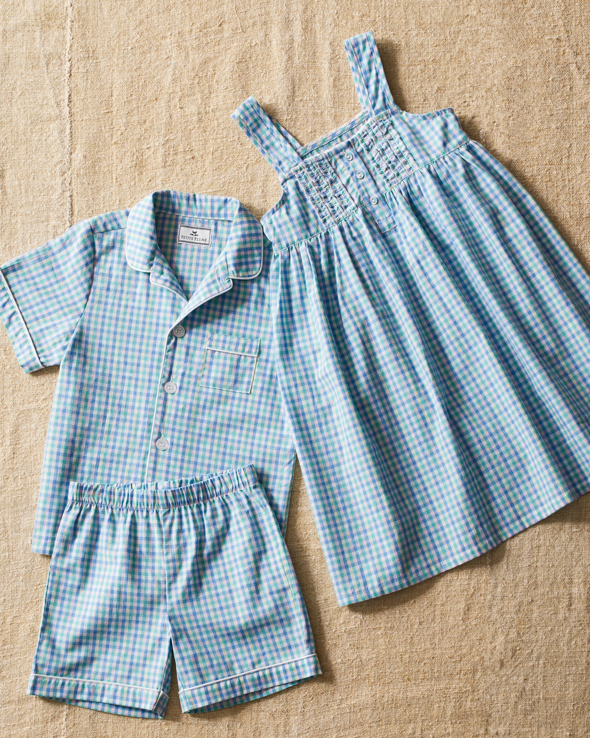 Kid's Twill Short Set in Light Blue Gingham in Spring Gingham#Color_Spring Gingham