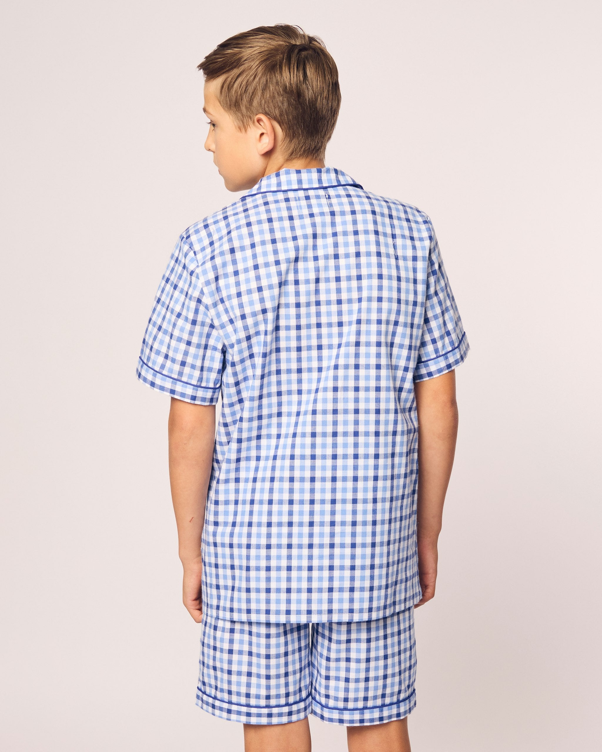 Kid's Twill Short Set in Light Blue Gingham in Royal Blue Gingham#Color_Royal Blue Gingham