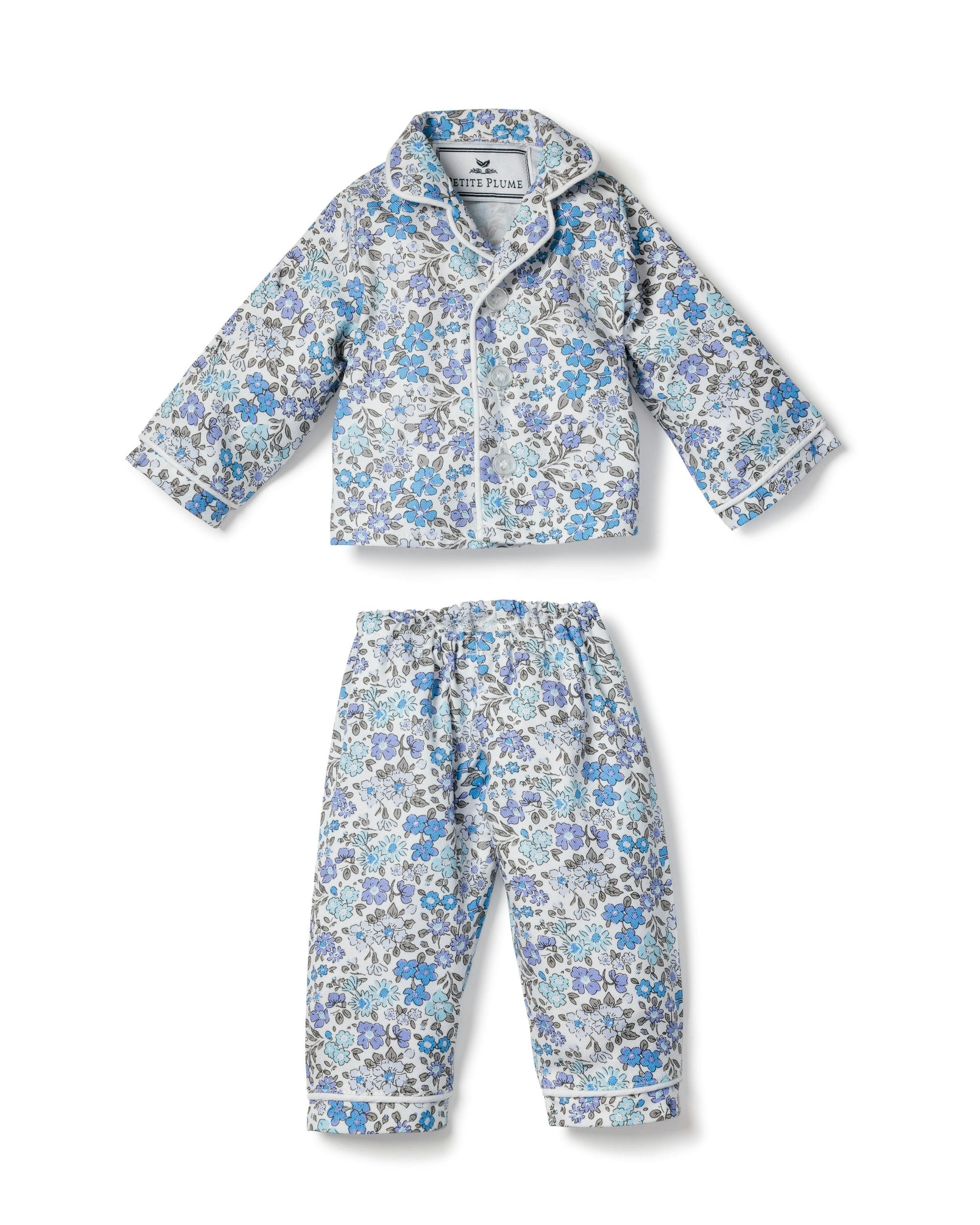 Kid's Twill Doll Pajamas in Petite Petals in Fleur D'Azur#Color_Fleur D'Azur