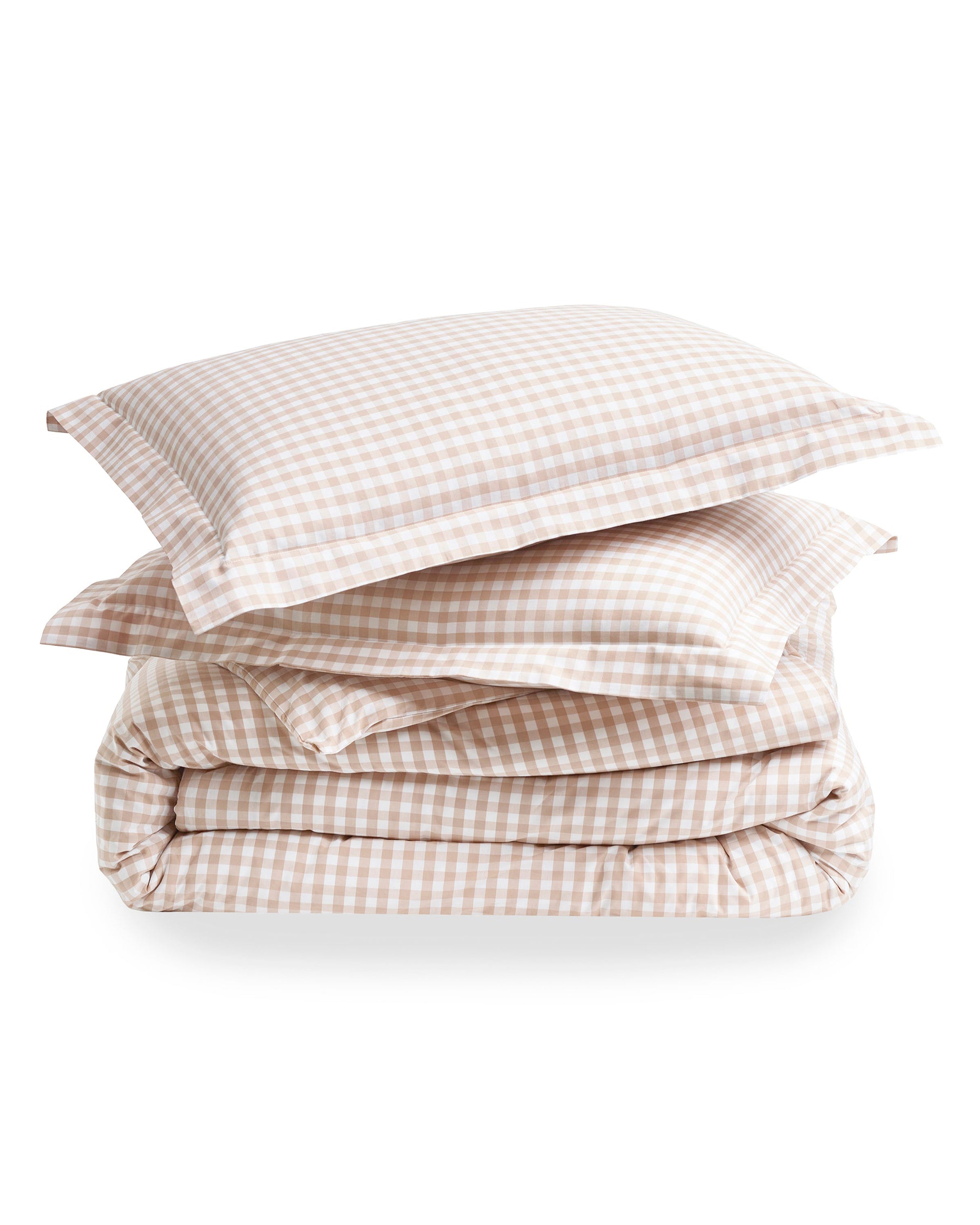 Camel Gingham and Camel Ticking Bedding Set