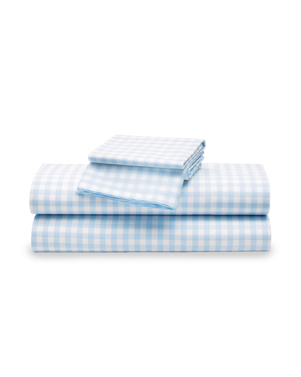 Luxe Premium Cotton Light Blue Gingham Bed Sheets