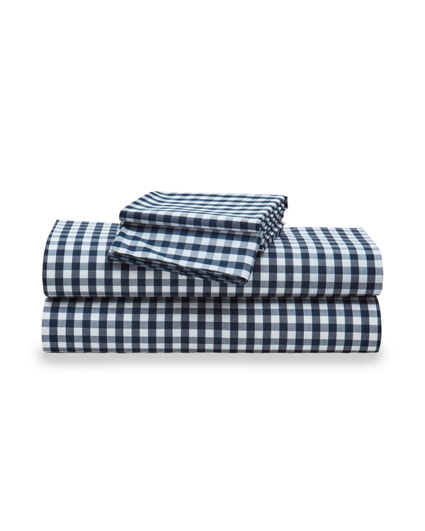 Luxe Premium Cotton Navy Gingham Bed Sheets