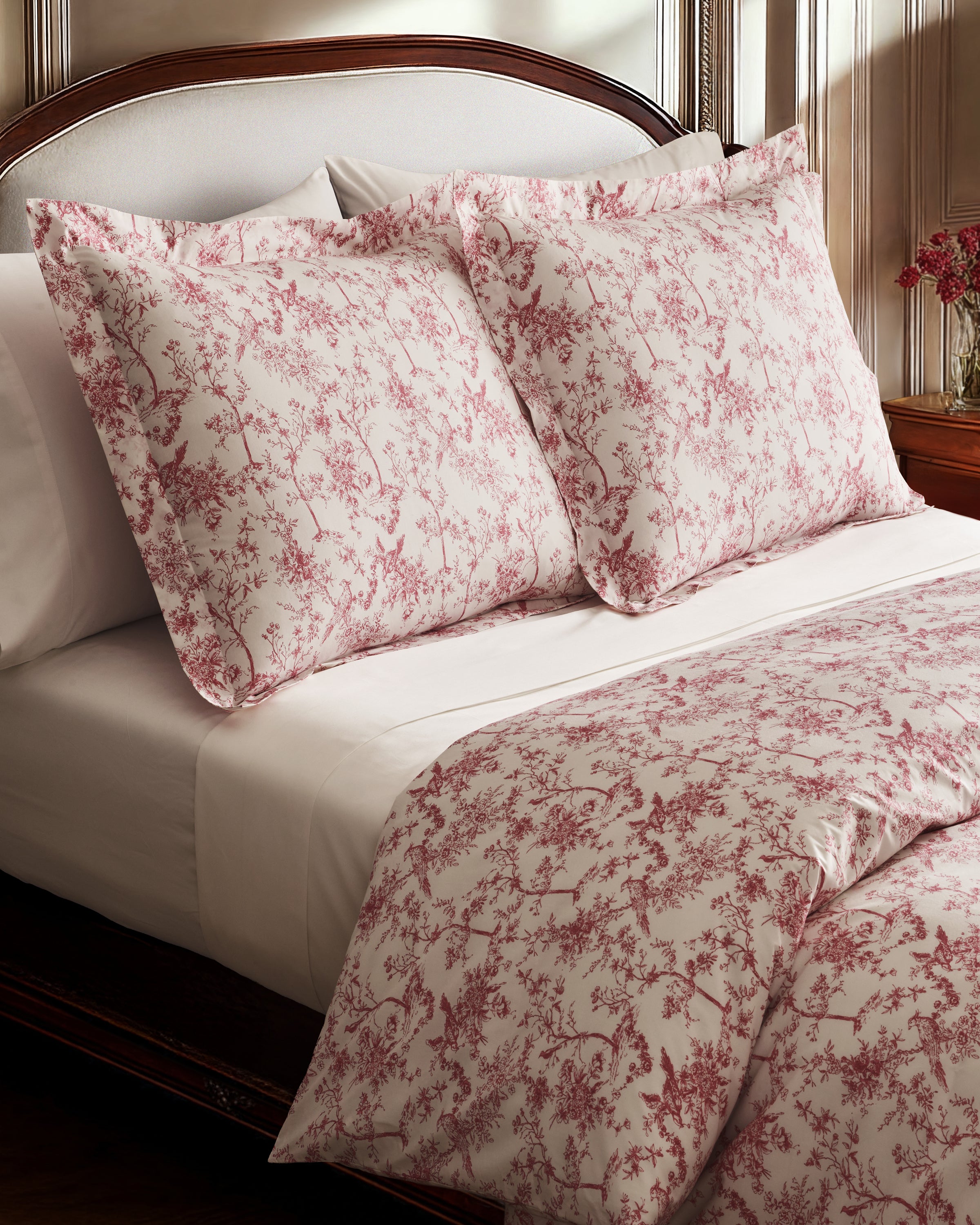 Luxe Premium Percale Duvet Set in Pink Timeless Toile