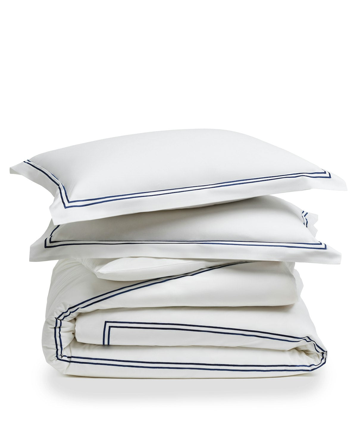 Luxe Premium Percale Duvet Set in White with Navy Piping in White with Navy Piping#Color_White with Navy Piping