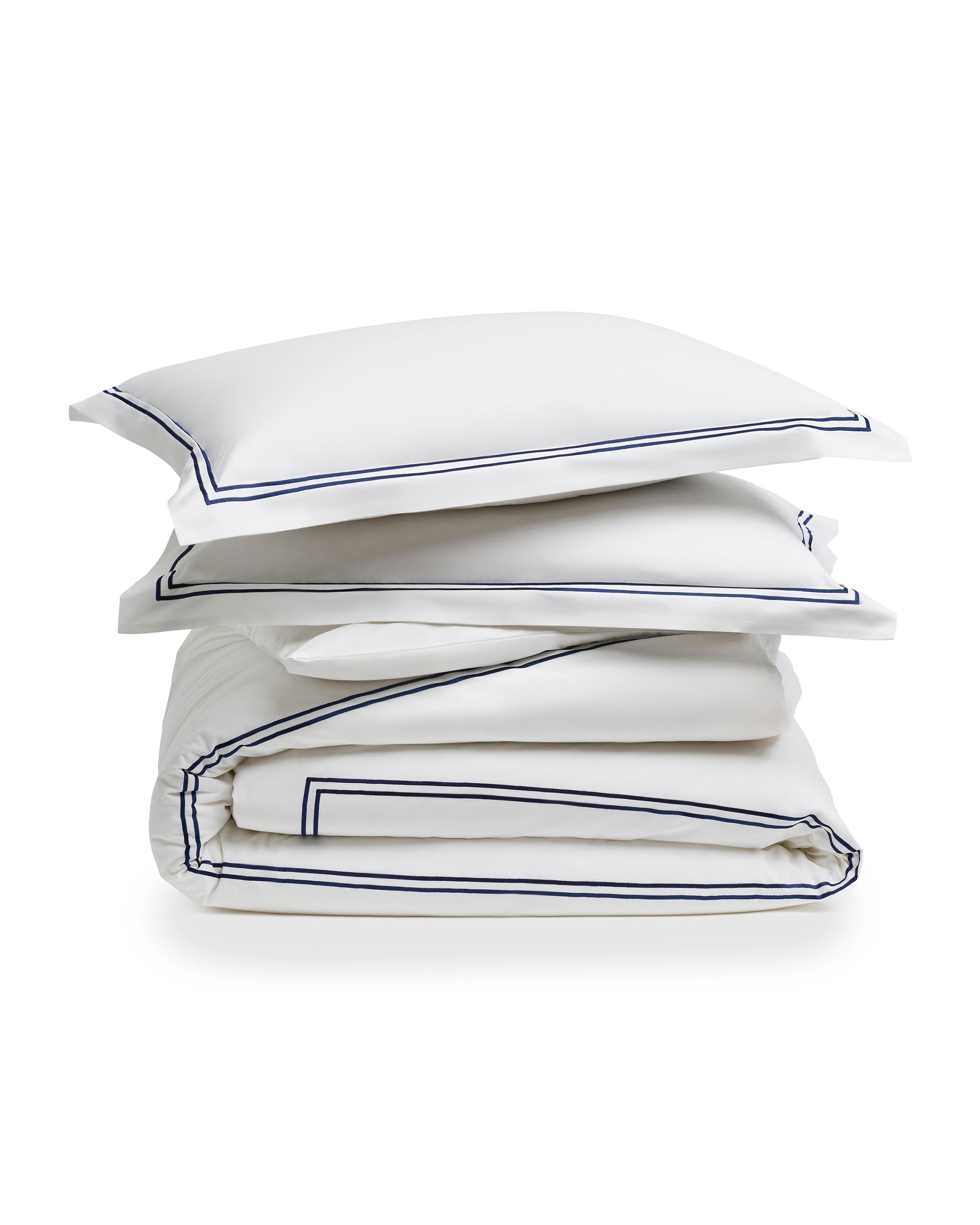 Luxe Premium Percale Duvet Set in White with Navy Piping in White with Navy Piping#Color_White with Navy Piping