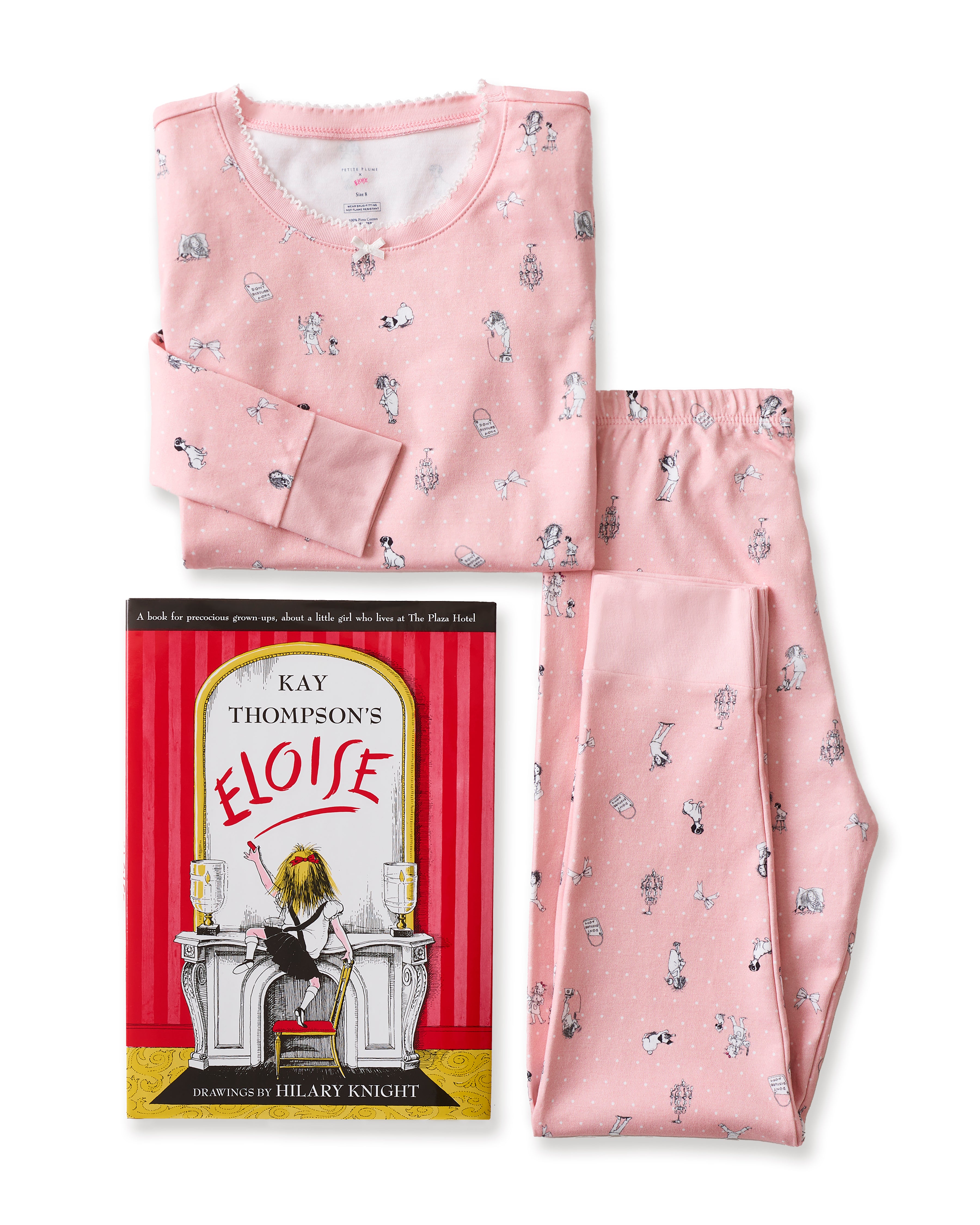 Petite Plume x Eloise Kid's Pima Snug Fit Pajama Set + Eloise Hardcover Children's Book