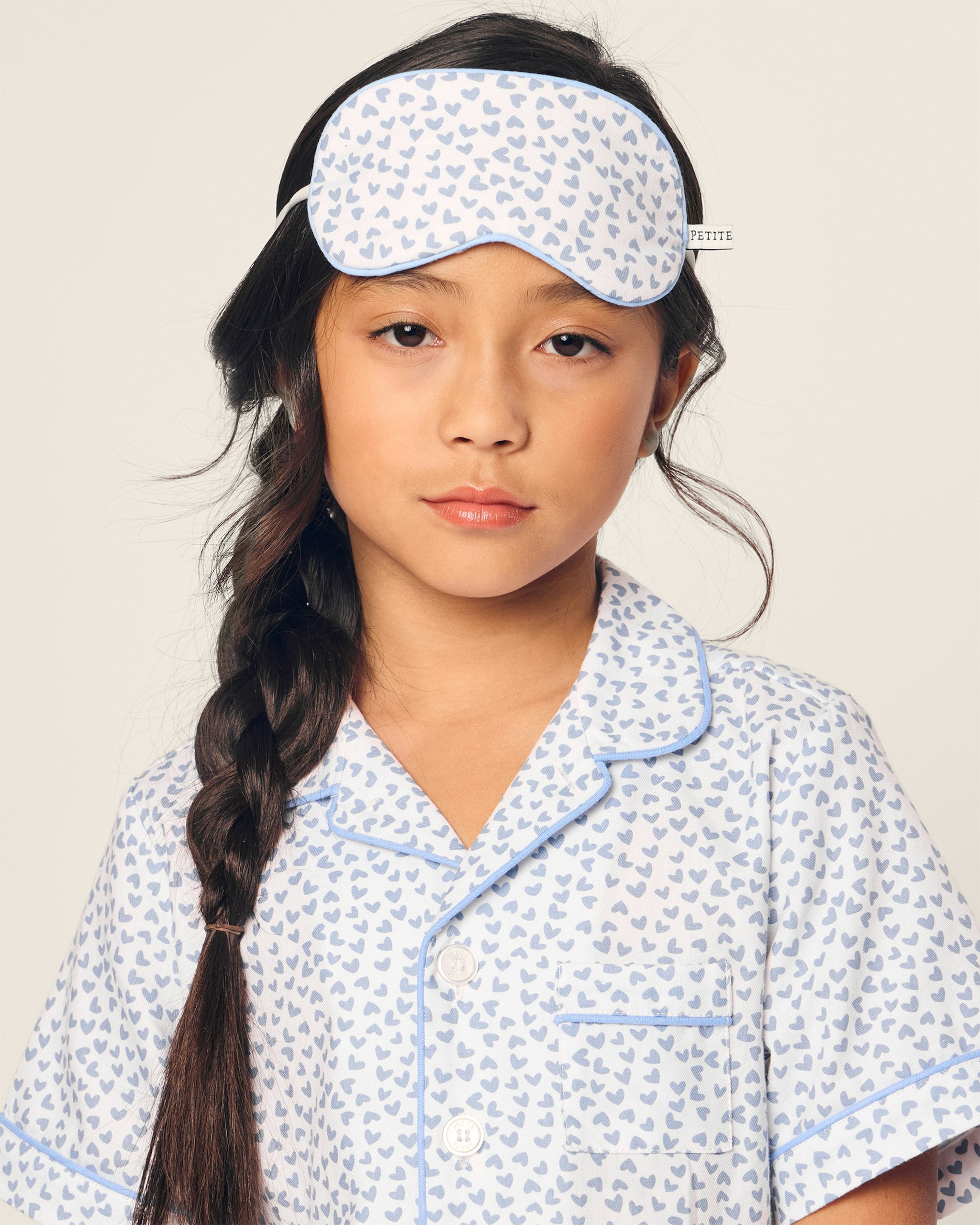 Kid's Twill Sleep Mask in Petite Petals in Bluehearts#Color_Bluehearts