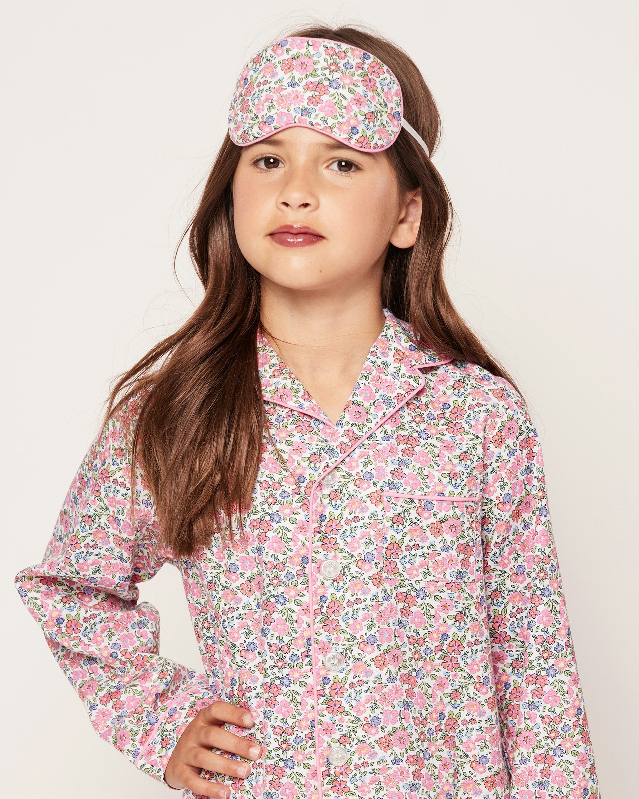 Kid's Twill Sleep Mask in Bluehearts in Fleurs de Rose#Color_Fleurs de Rose