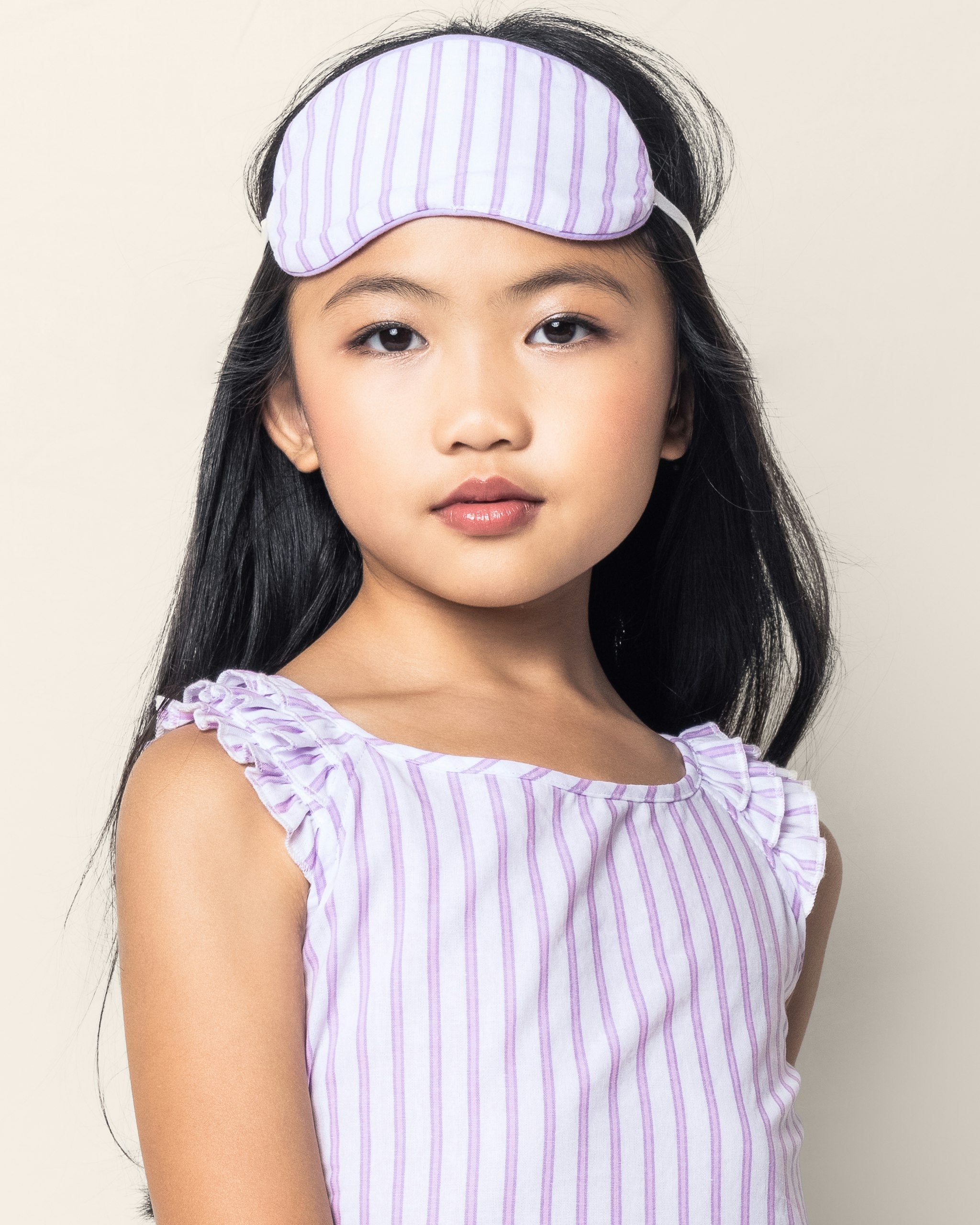 Kid's Twill Sleep Mask in Lavender French Ticking in Lavender French Ticking#Color_Lavender French Ticking