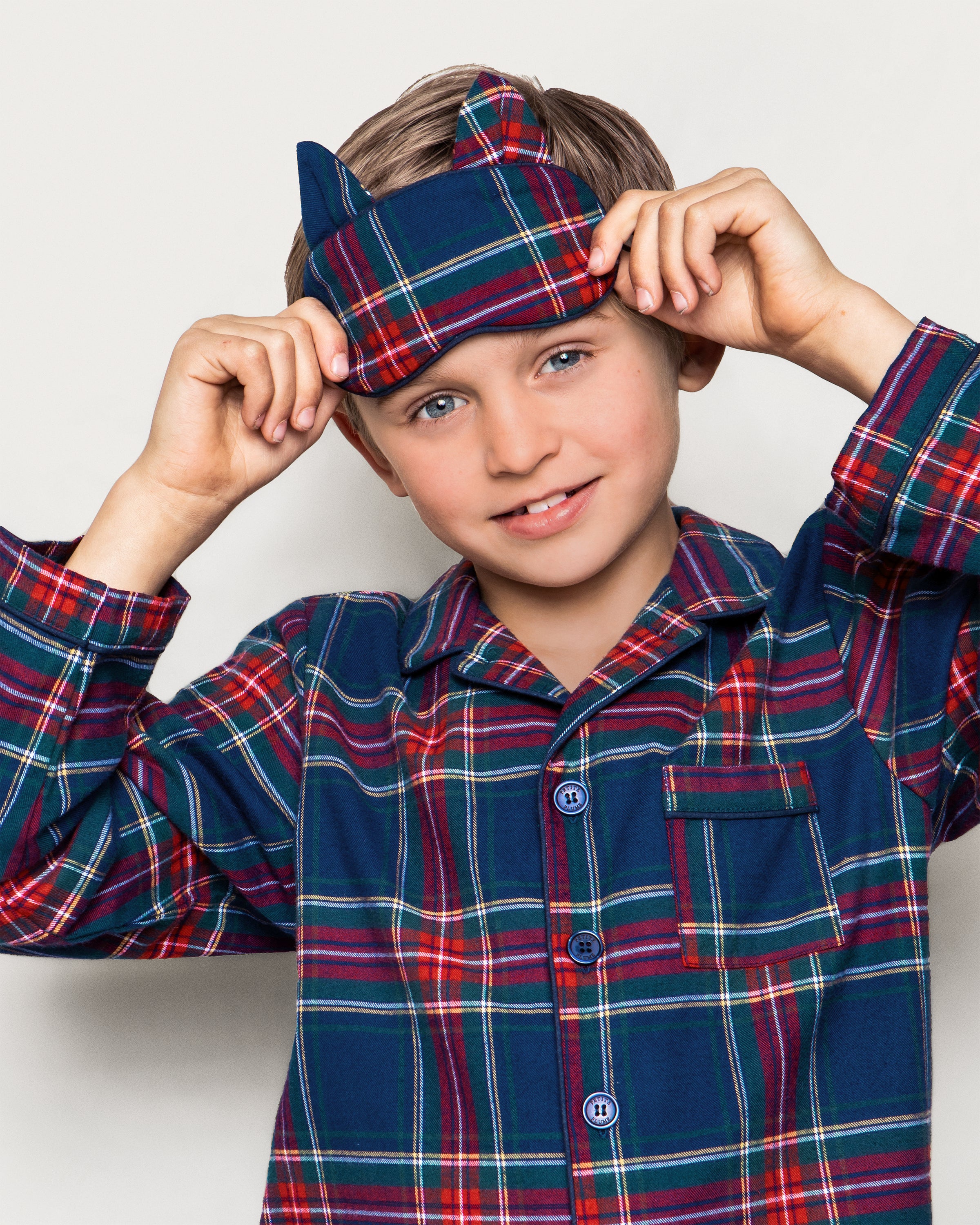 Kid's Brushed Twill Kitty Sleep Mask in Windsor Tartan
