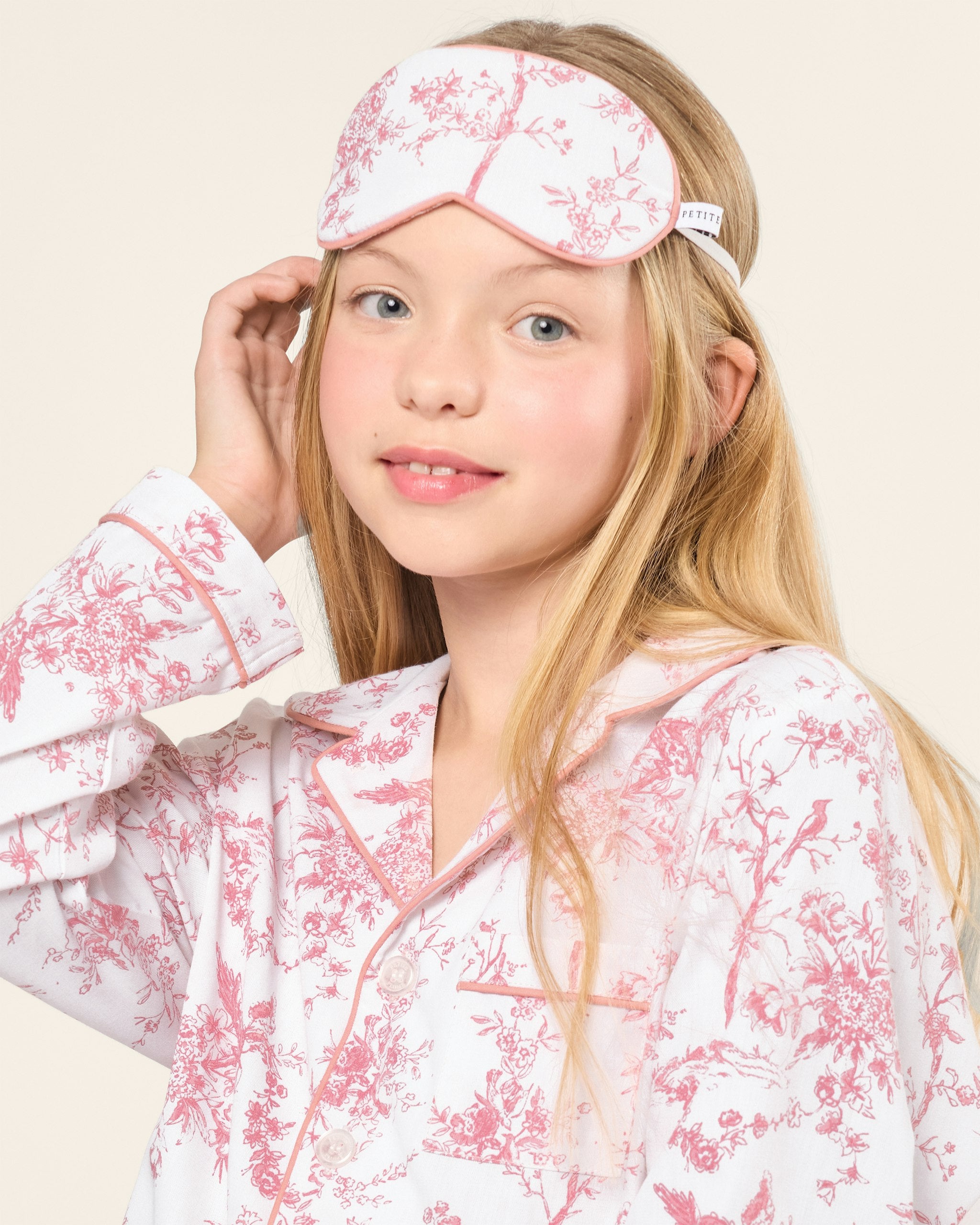 Kid's Twill Sleep Mask in Bluehearts in Pink Timeless Toile#Color_Pink Timeless Toile