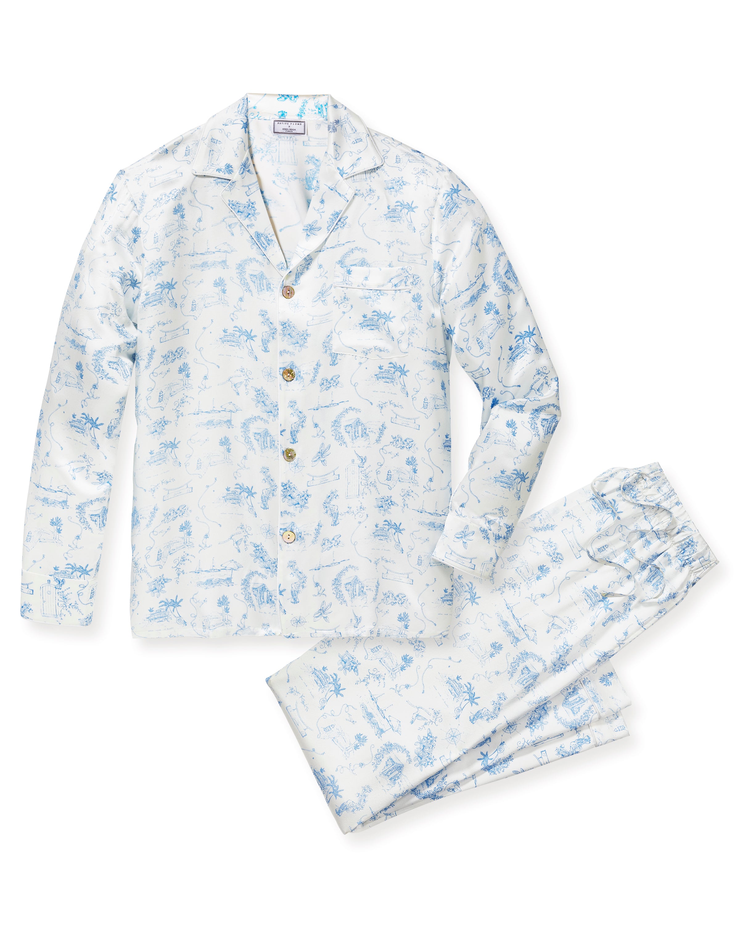 Petite Plume x Eden Rock Blue Reverie Men's Silk Pajama Set