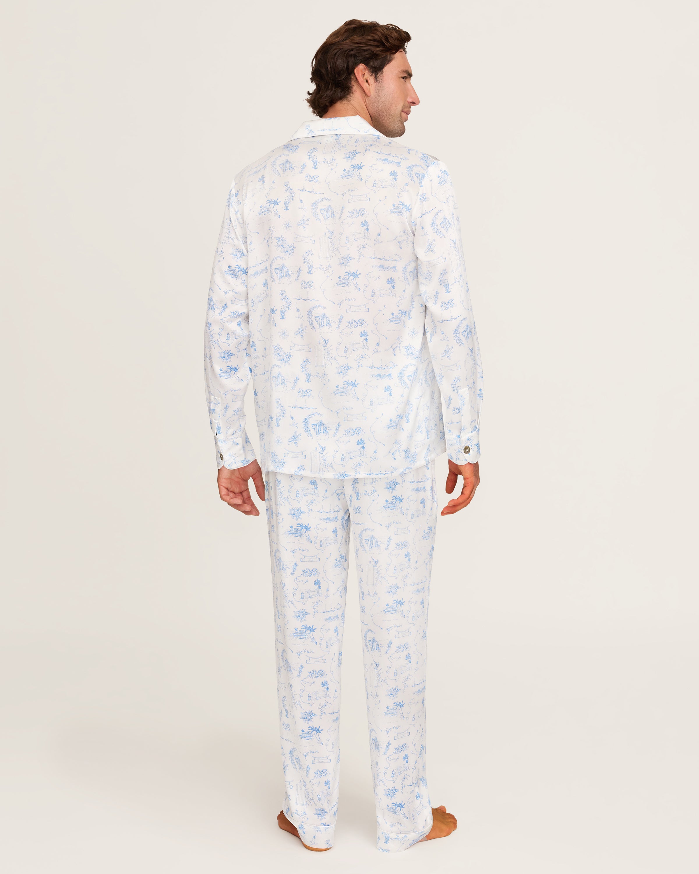Petite Plume x Eden Rock Blue Reverie Men's Silk Pajama Set