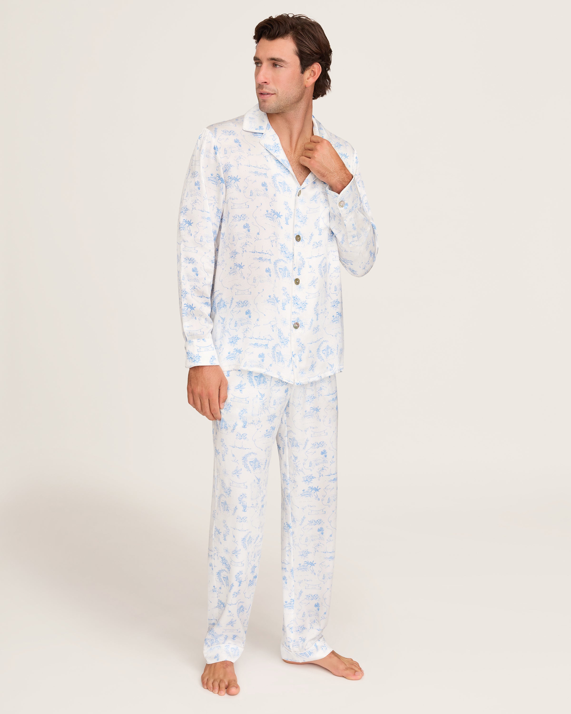 Petite Plume x Eden Rock Blue Reverie Men's Silk Pajama Set