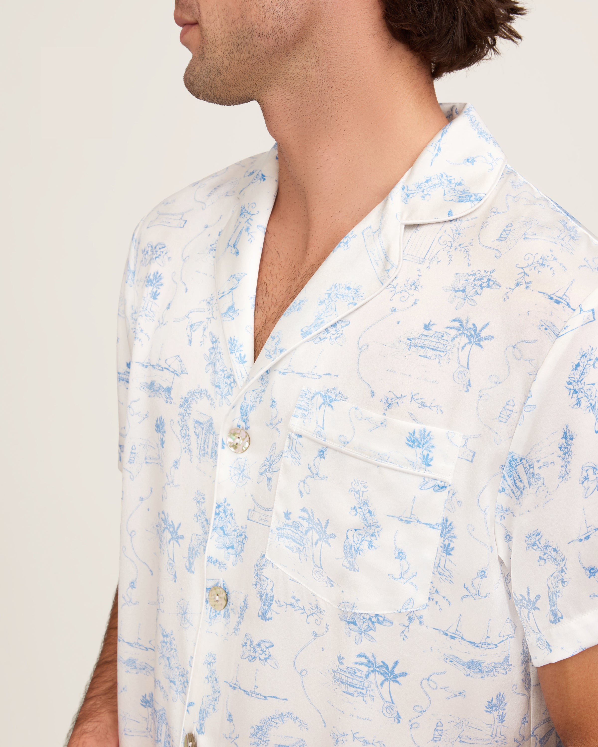 Petite Plume x Eden Rock Blue Reverie Men's Silk Short Set