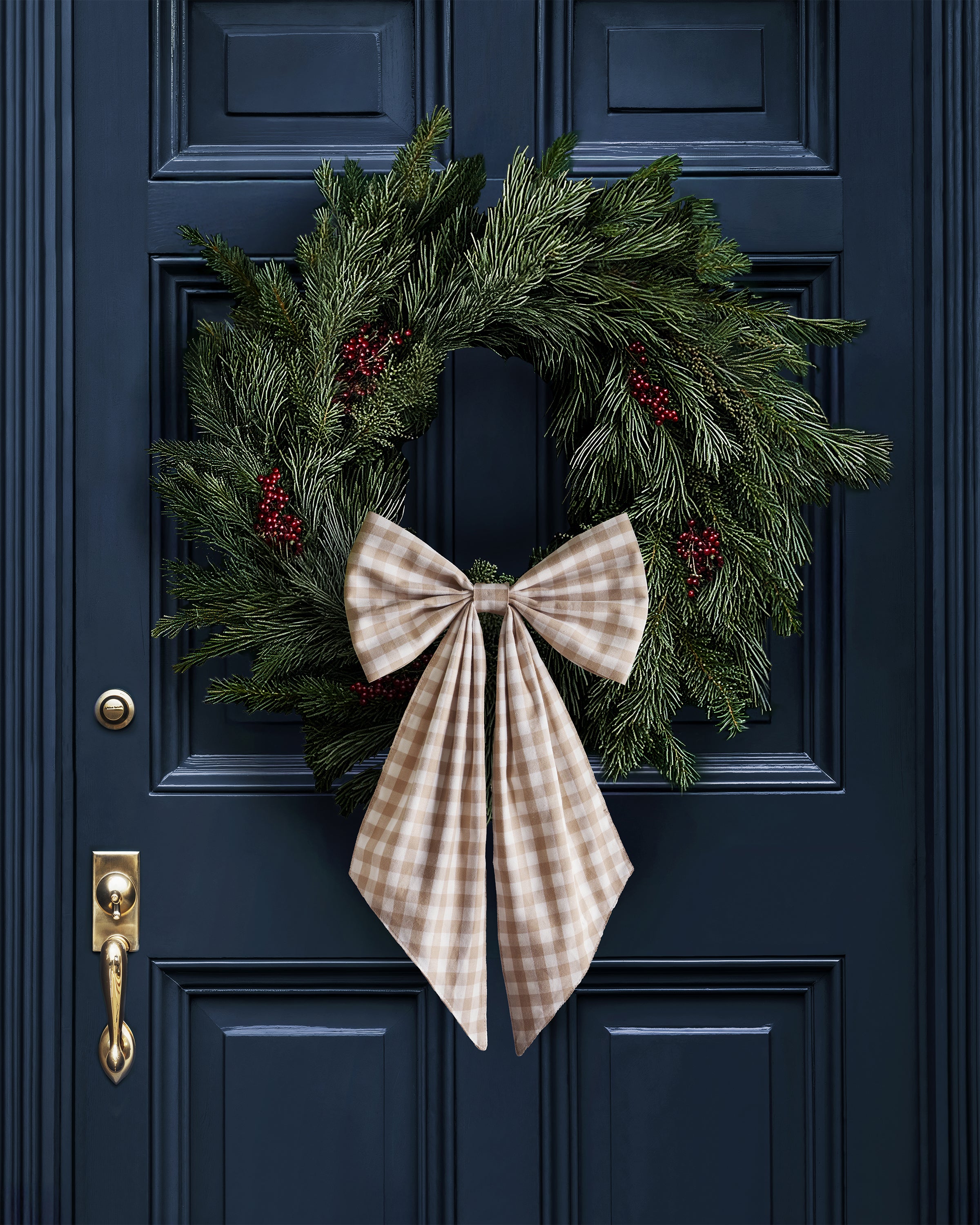 Wreath Bow in Camel Gingham