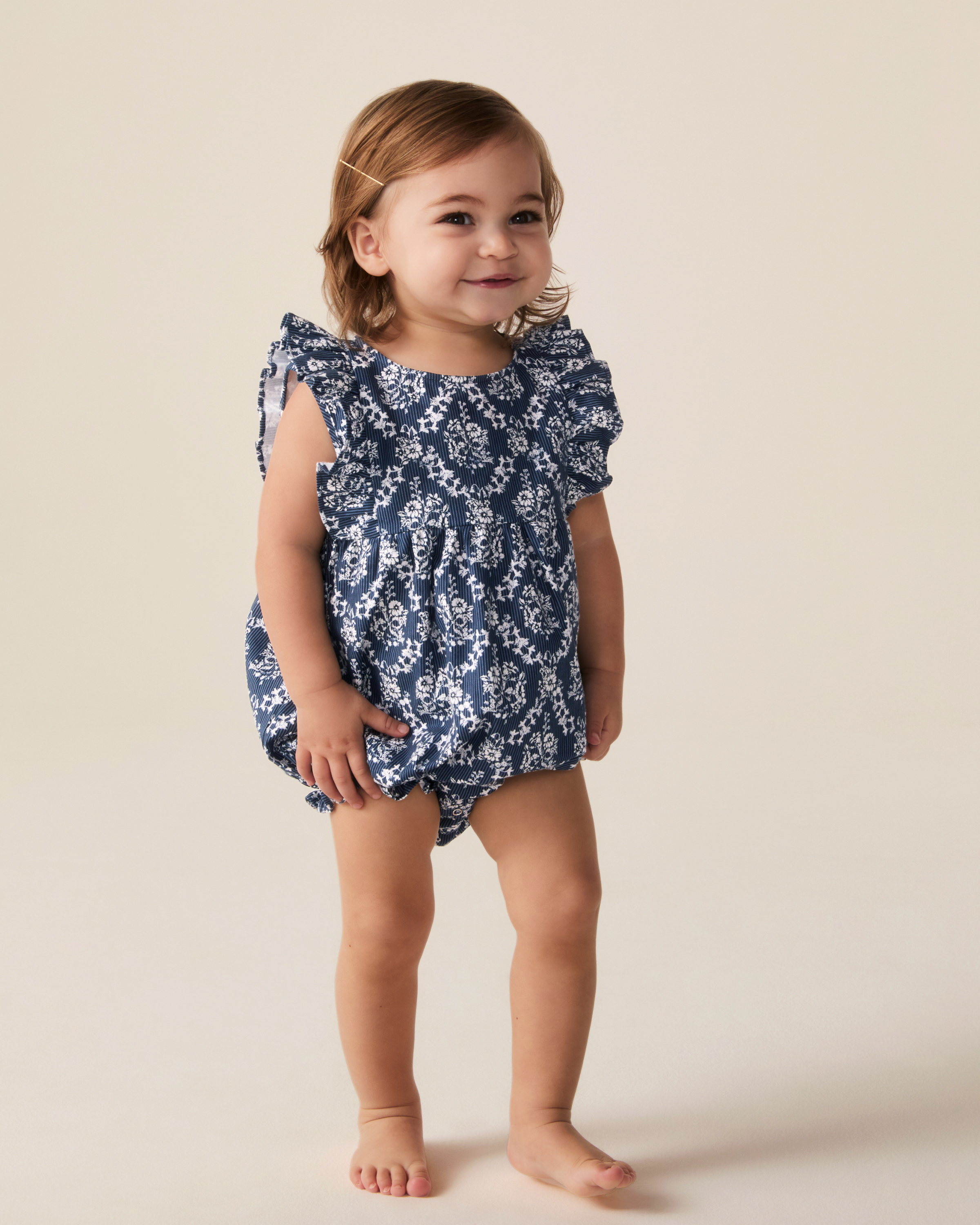 Baby's Twill Ruffled Romper in Innkeeper Trellis