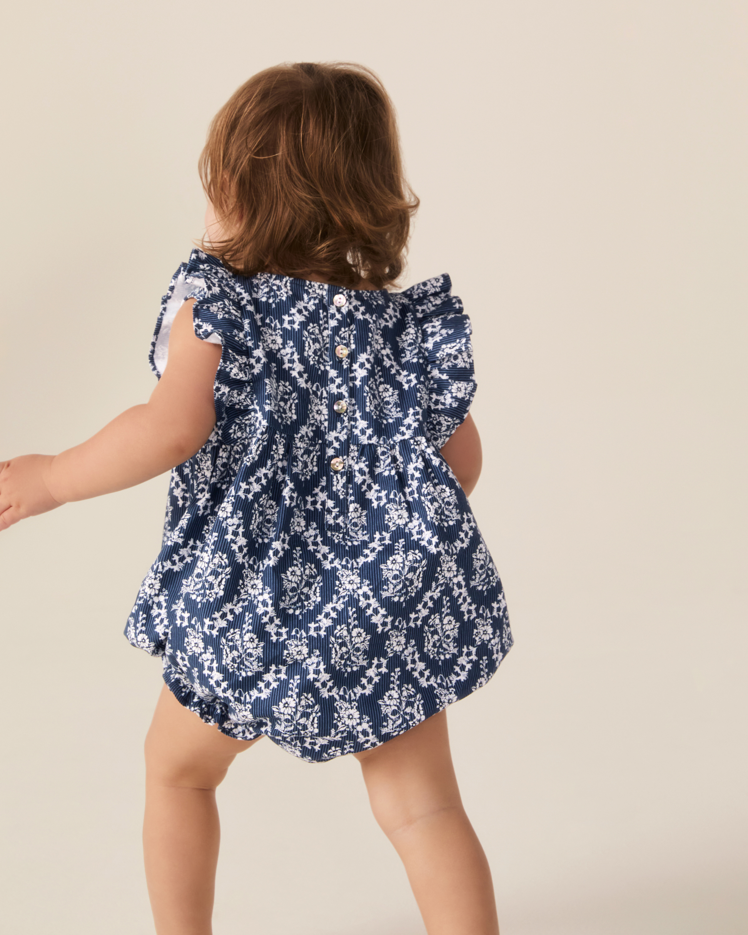 Baby's Twill Ruffled Romper in Innkeeper Trellis