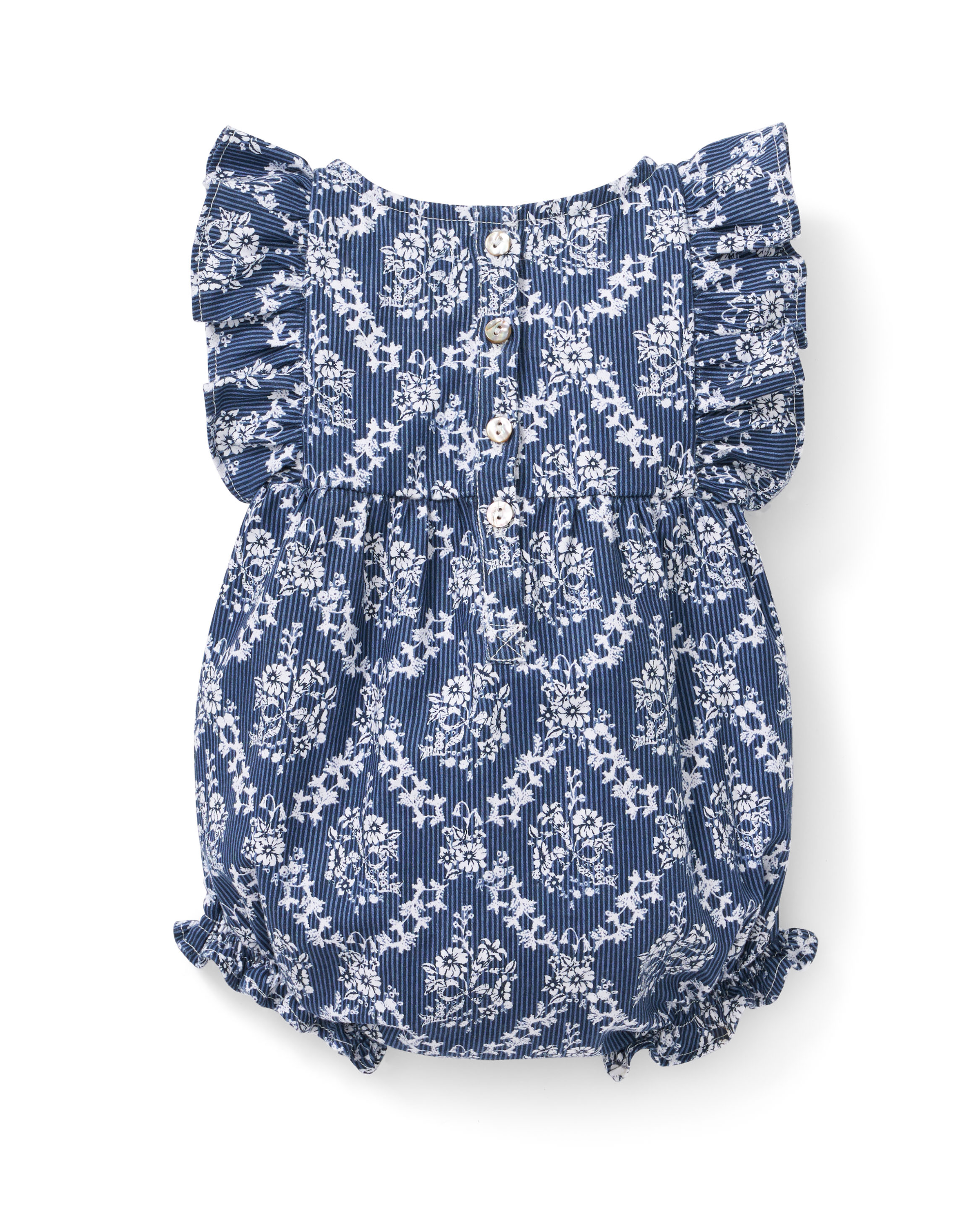 Baby's Twill Ruffled Romper in Innkeeper Trellis