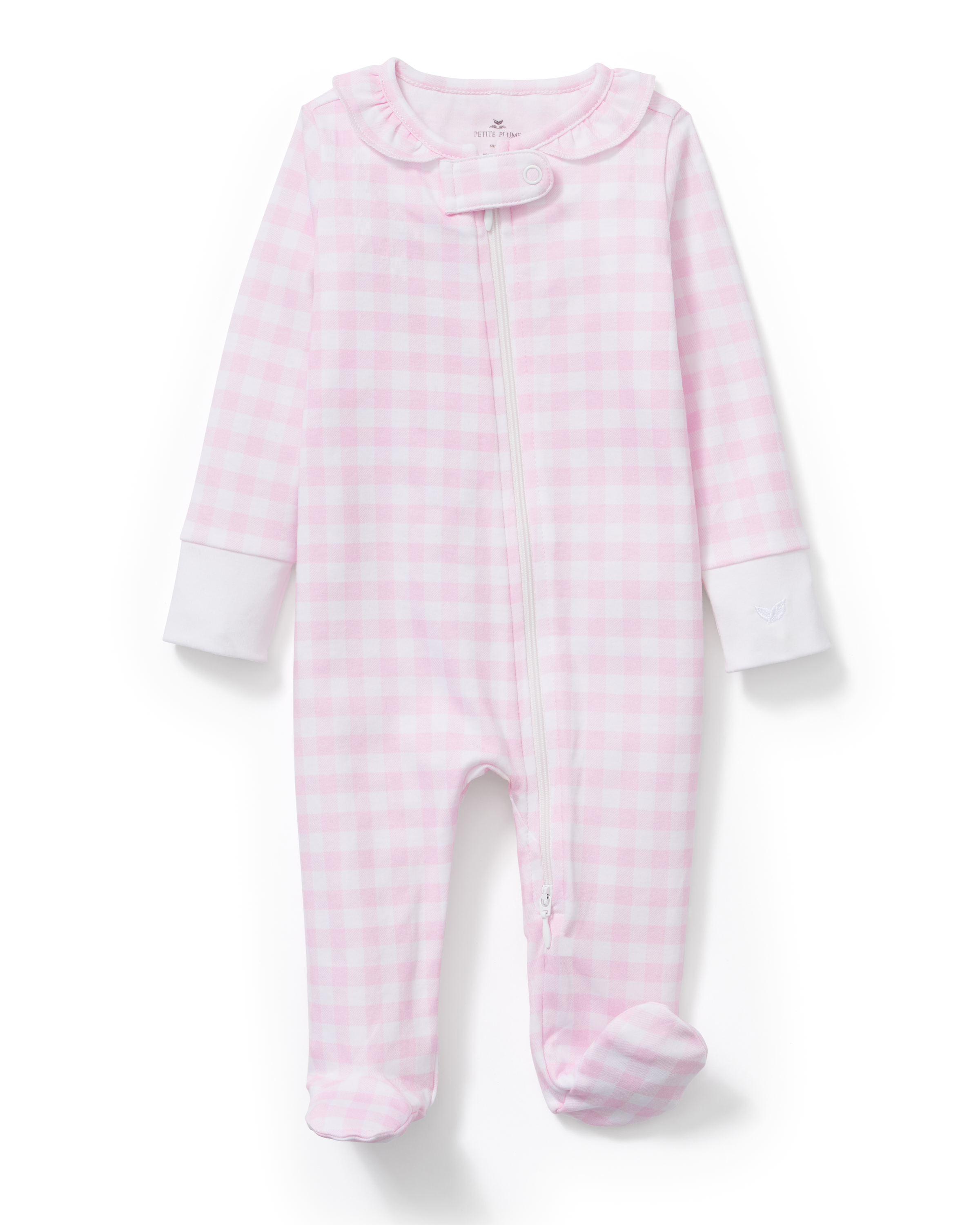 Baby's Pima Ruffle Collar Romper in Pink Gingham