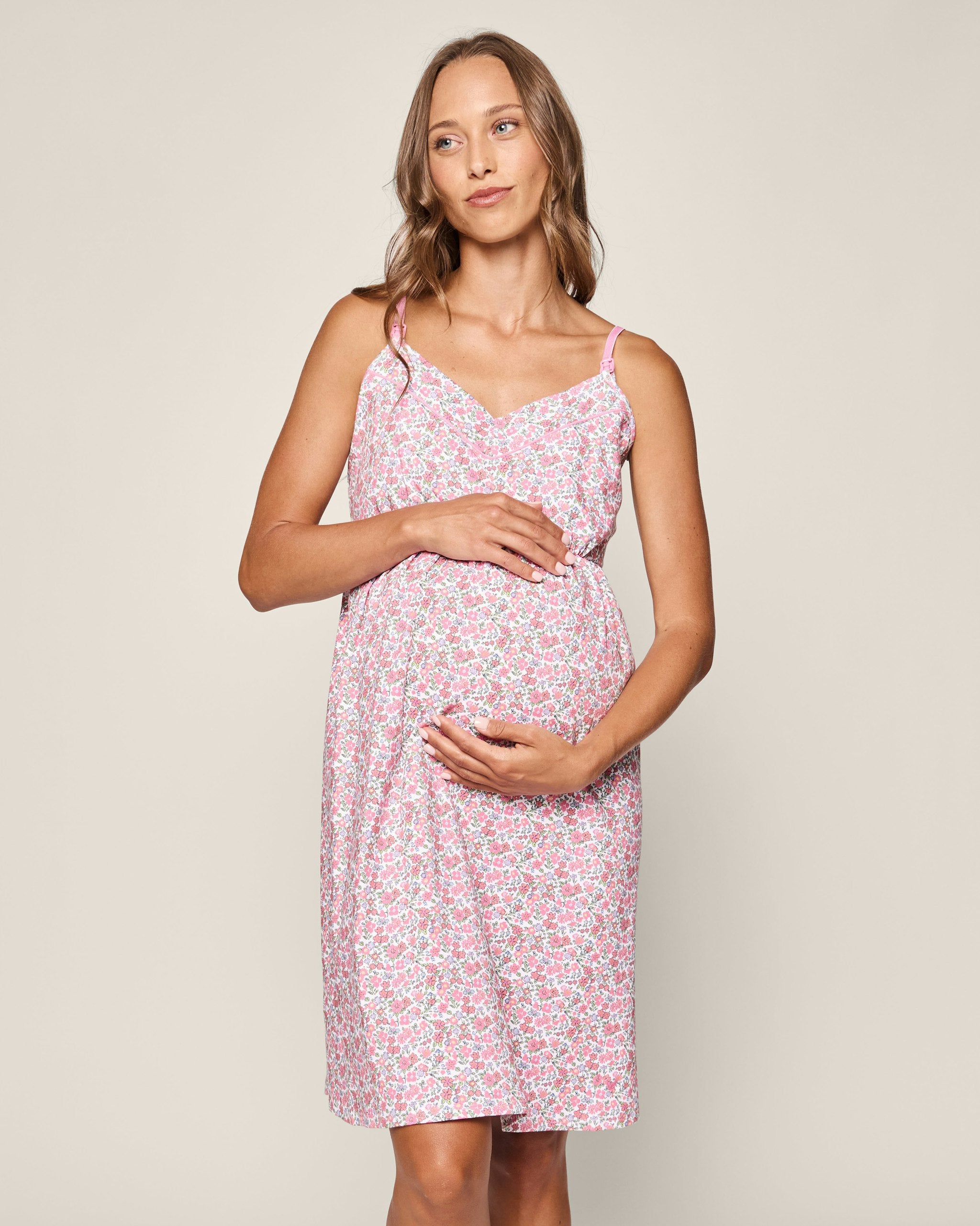 Women's Pima Maternity Nightgown in Fleurs de Rose in Fleurs de Rose#Color_Fleurs de Rose