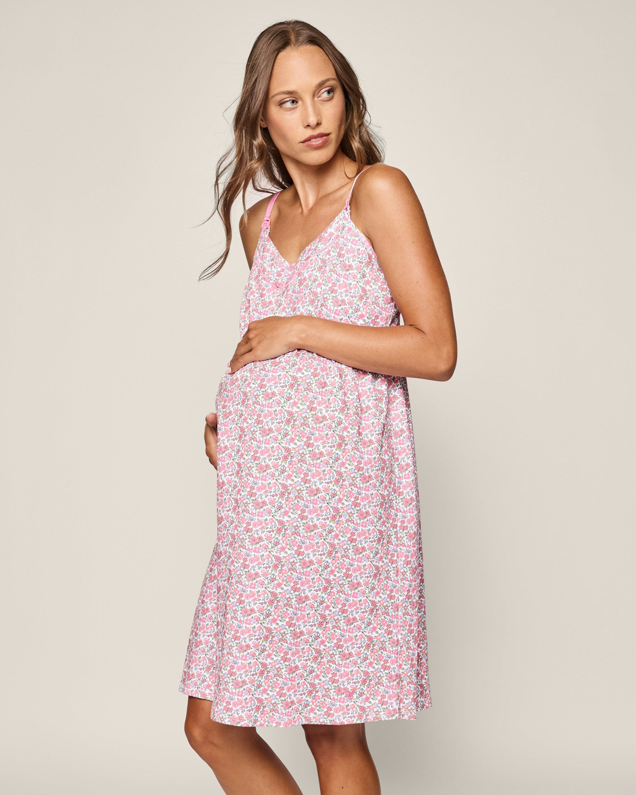 Women's Pima Maternity Nightgown in Dorset Floral in Fleurs de Rose#Color_Fleurs de Rose