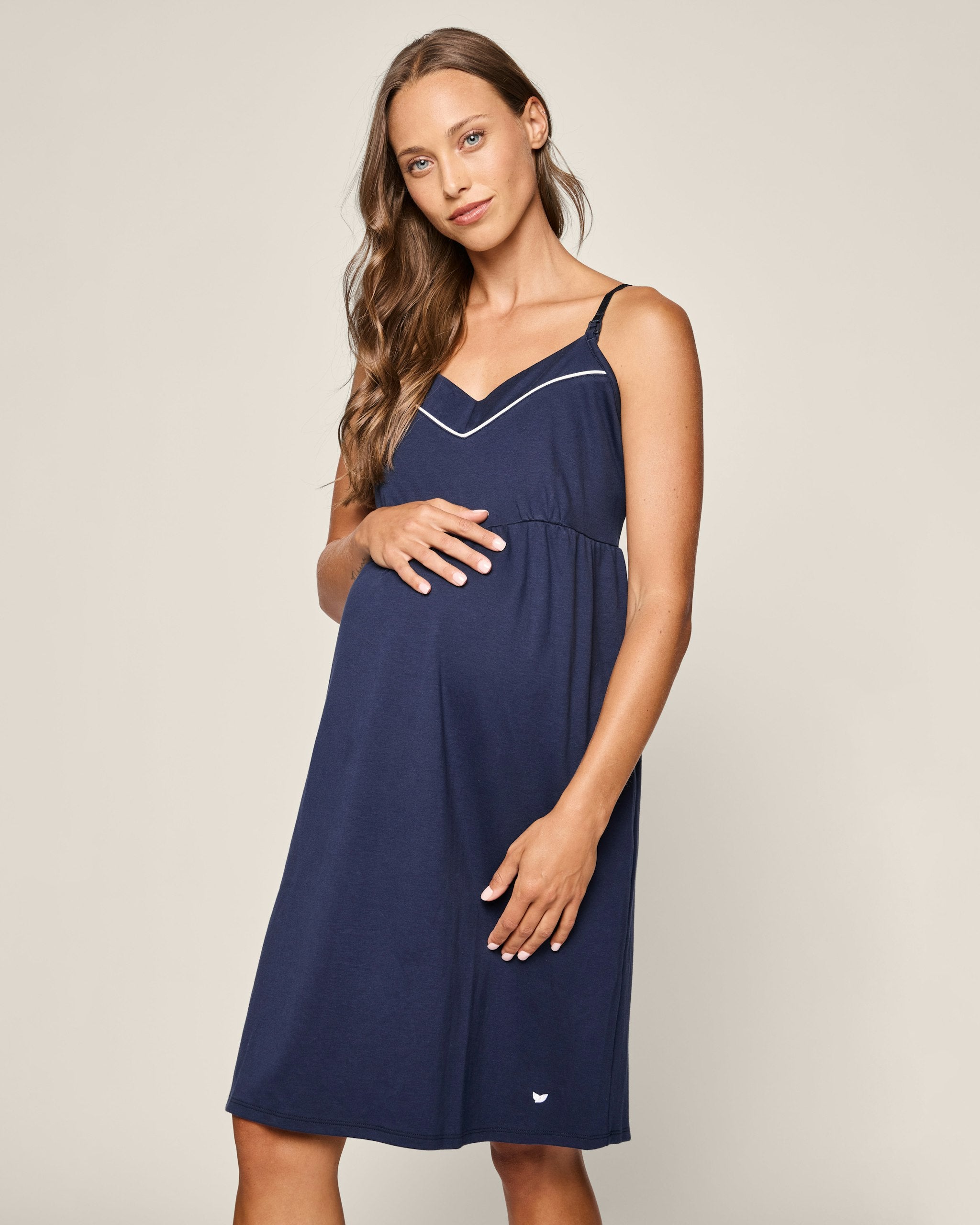 Women's Pima Maternity Nightgown in Navy in Navy#Color_Navy