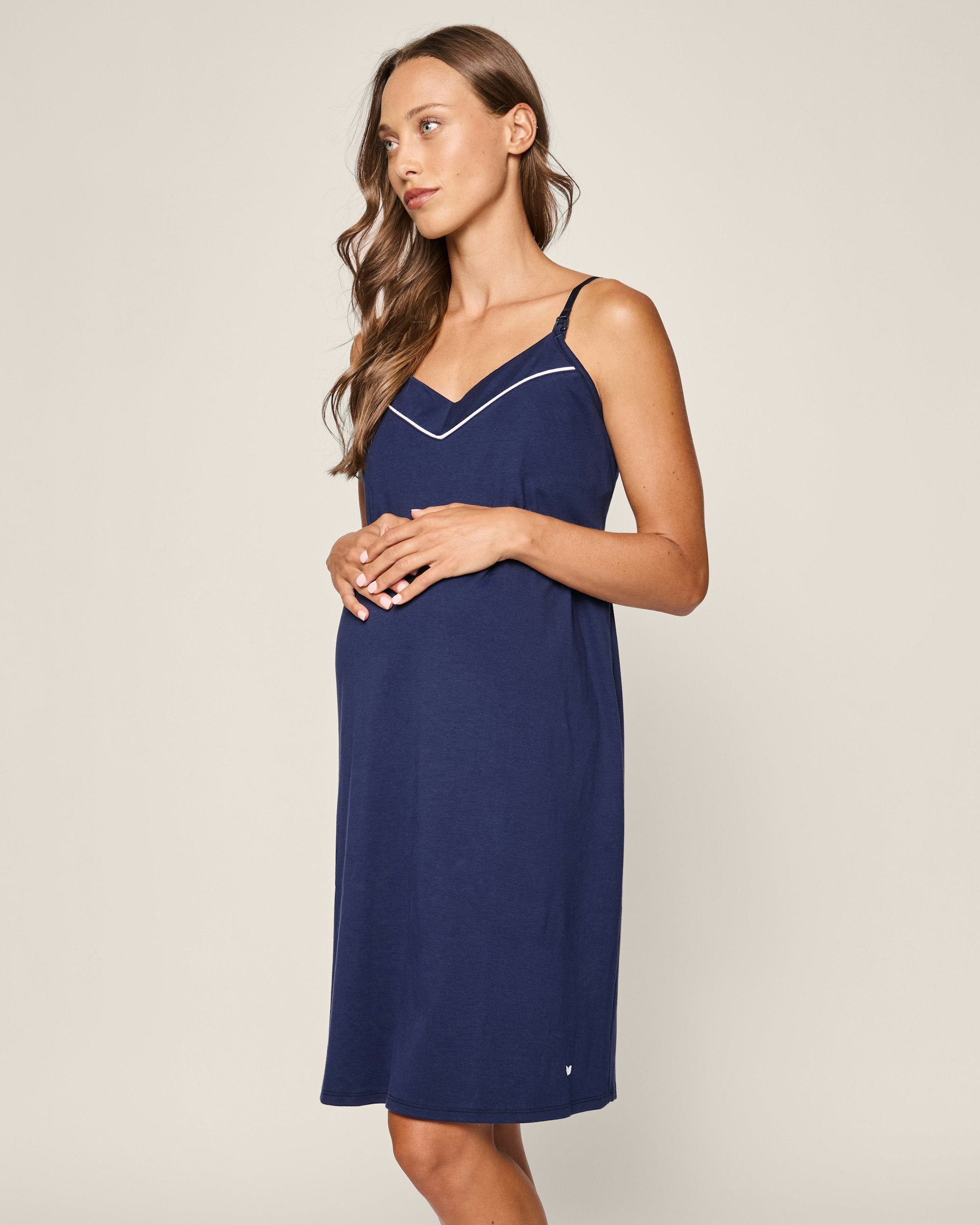 Women's Pima Maternity Nightgown in Navy in Navy#Color_Navy