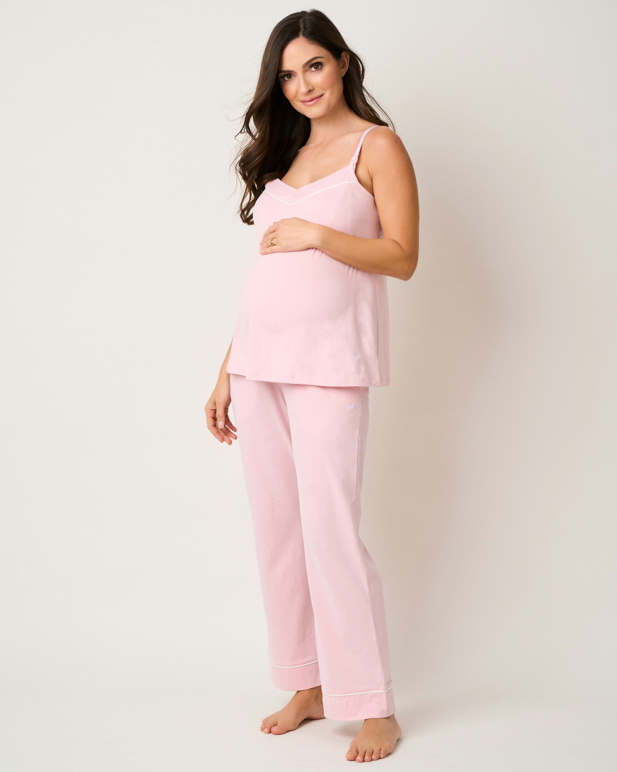 Women's Pima Maternity Pants in Light Heather Grey in Pink#Color_Pink