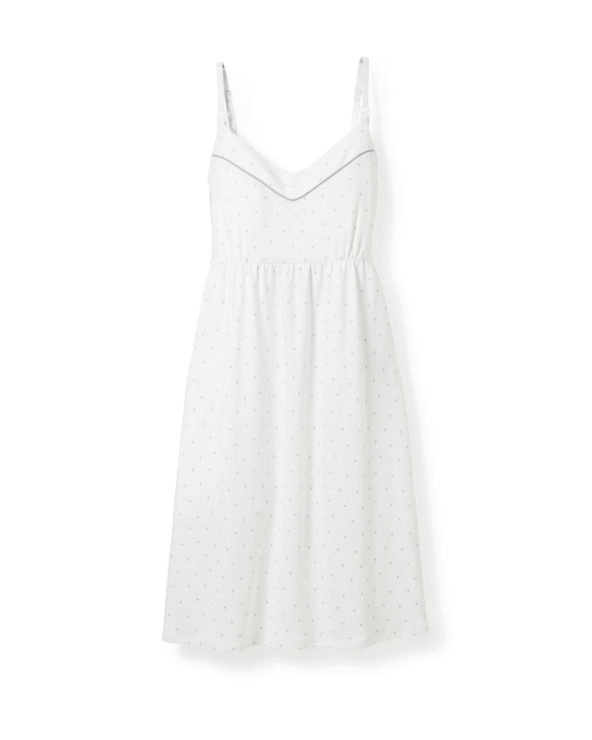Women's Pima Maternity Nightgown in Grey Stripes in Grey Stars#Color_Grey Stars