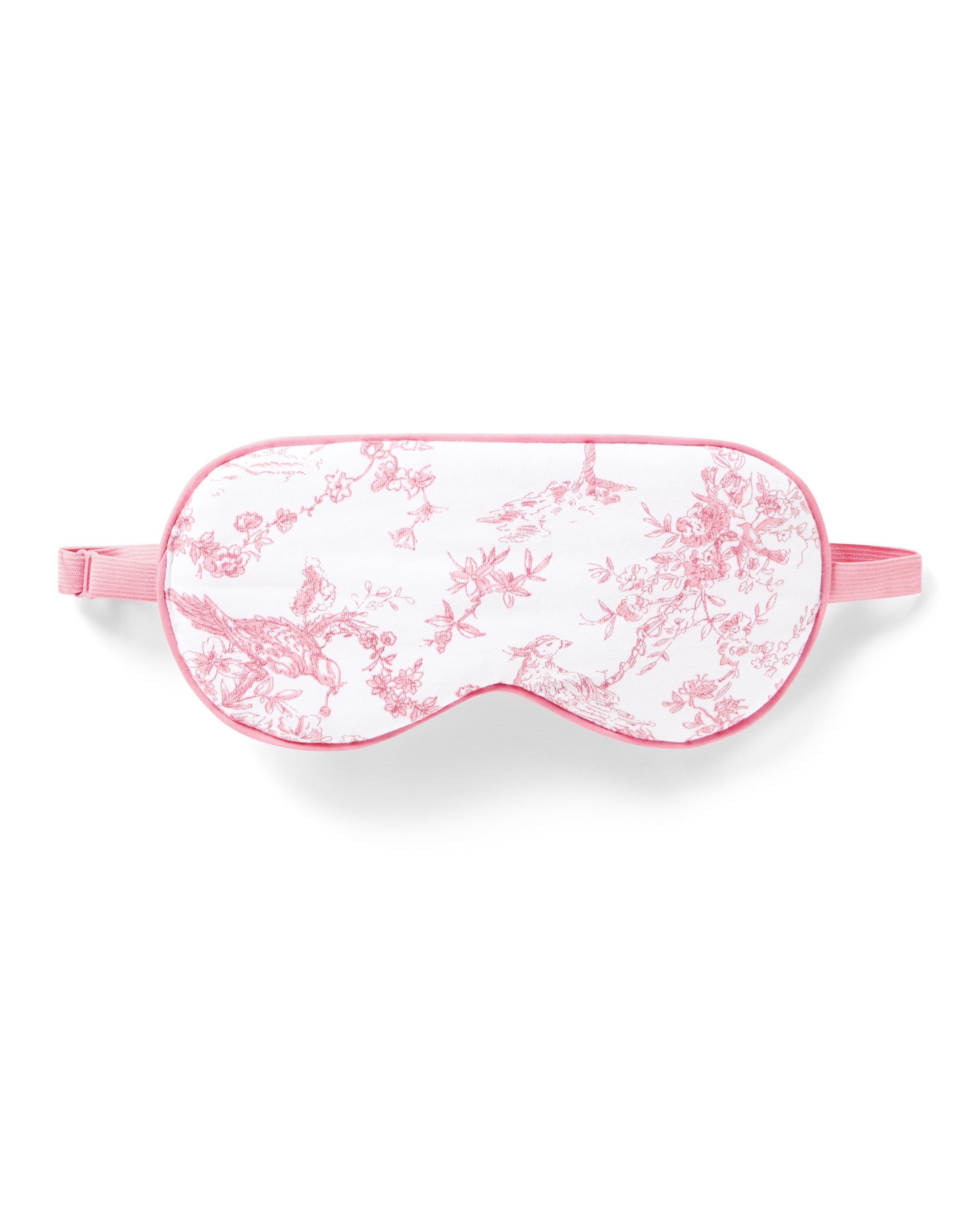 Experience luxury with the Petite Plume Adults Pima Sleep Mask in Pink Timeless Toile. This sleep mask is crafted from soft fabric, adorned with botanical flowers, and includes an adjustable strap to ensure the perfect fit for a restful nights sleep.