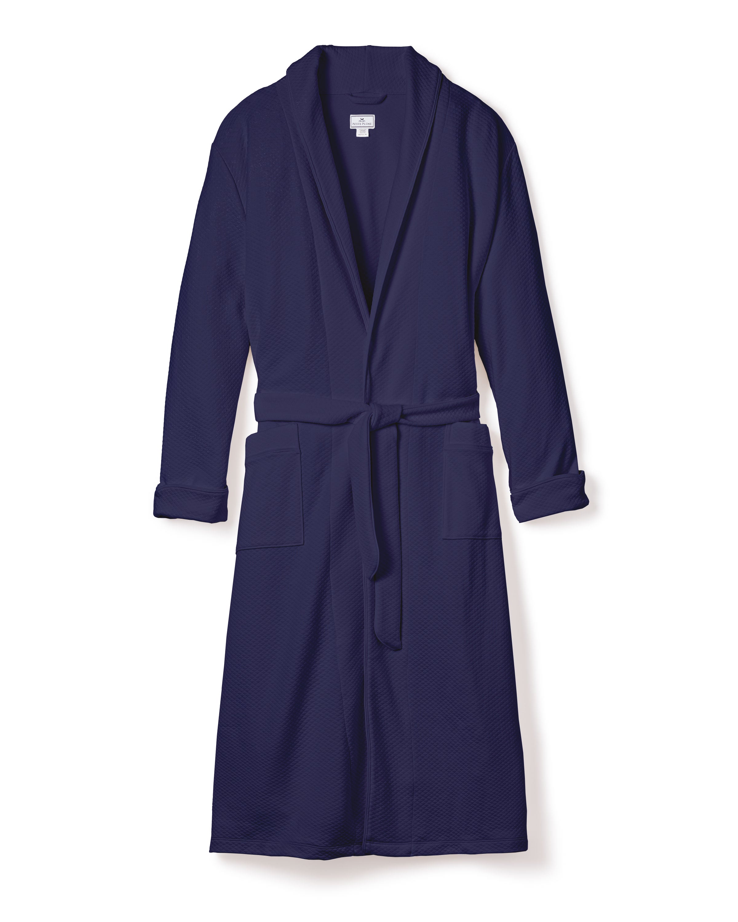 Men's Pima Jacquard Robe in White in Navy#Color_Navy
