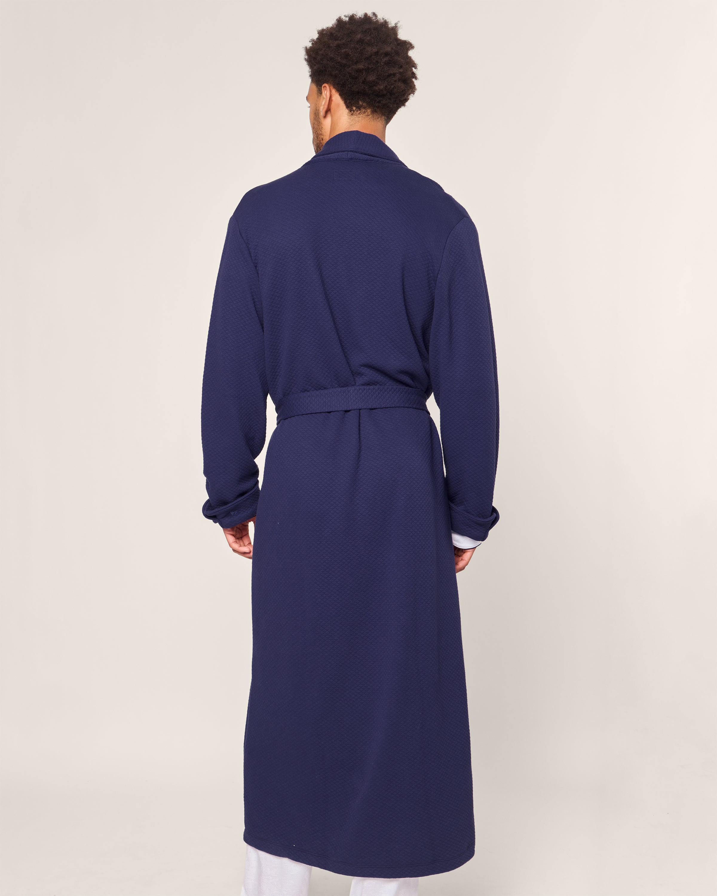 Men's Pima Jacquard Robe in White in Navy#Color_Navy