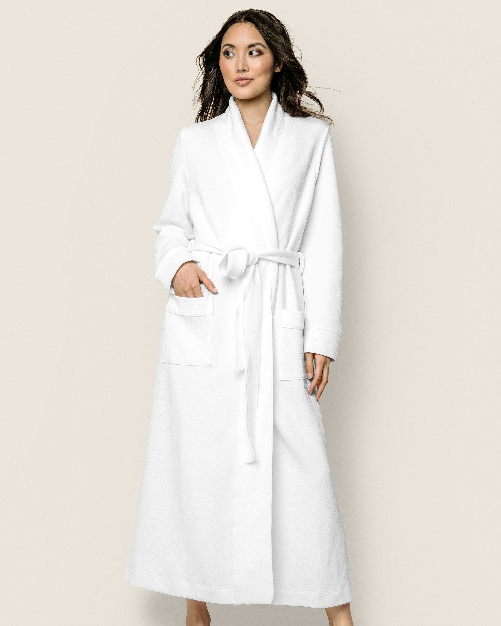 Women's Pima Jacquard Ophelia Robe in White in White#Color_White