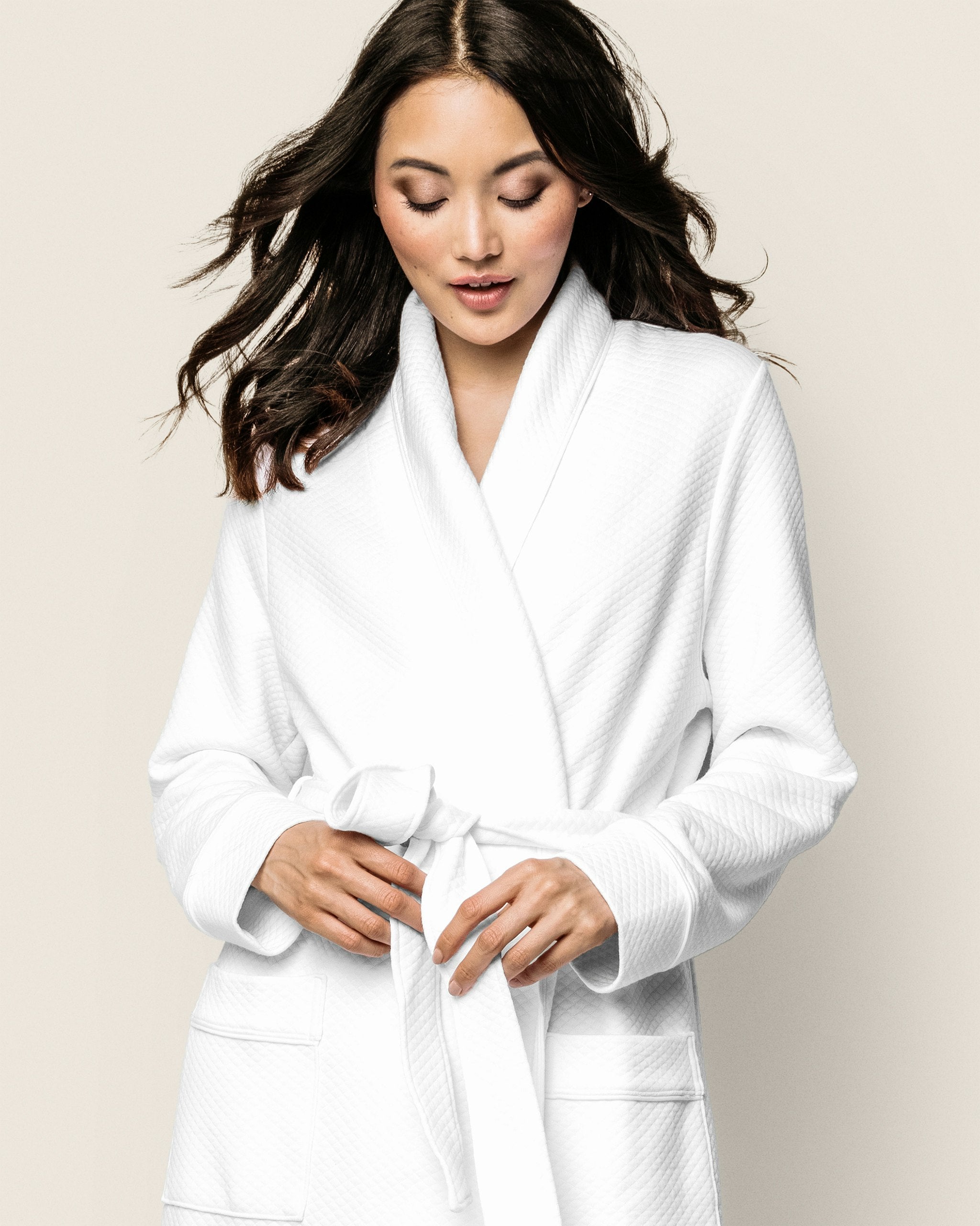 Women's Pima Jacquard Ophelia Robe in Navy in White#Color_White