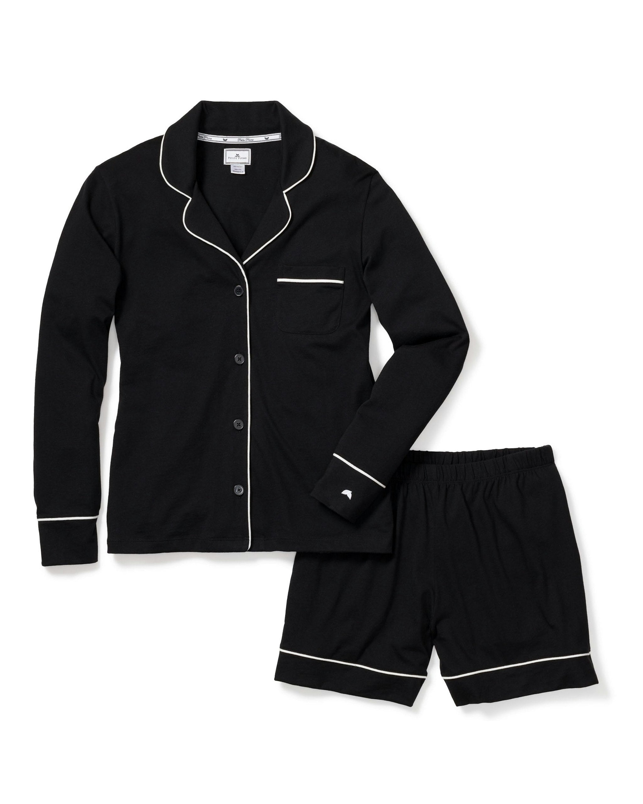 Women's Pima Long Sleeve Short Set in Mystique Blue in Black#Color_Black