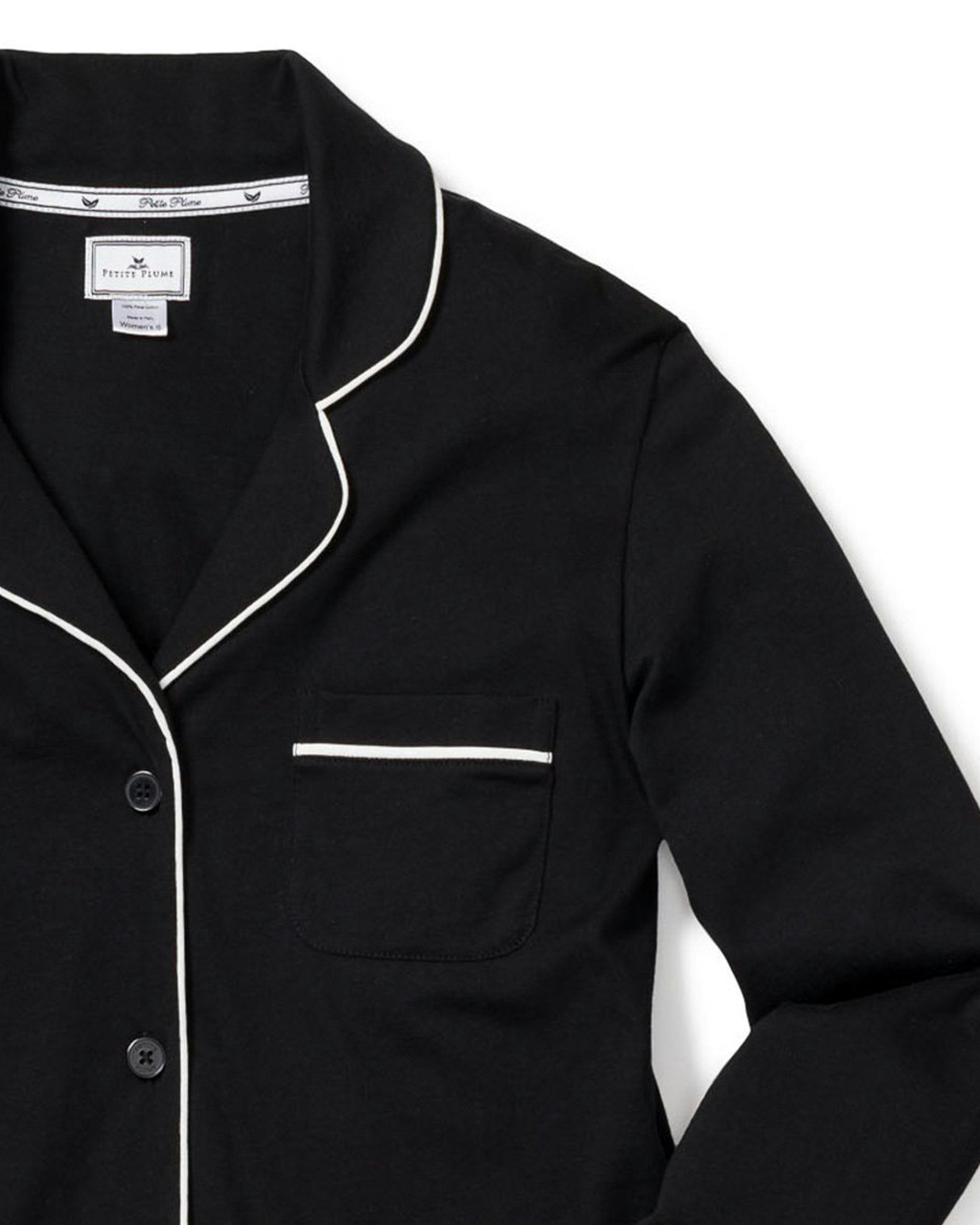 Women's Pima Long Sleeve Short Set in Navy in Black#Color_Black