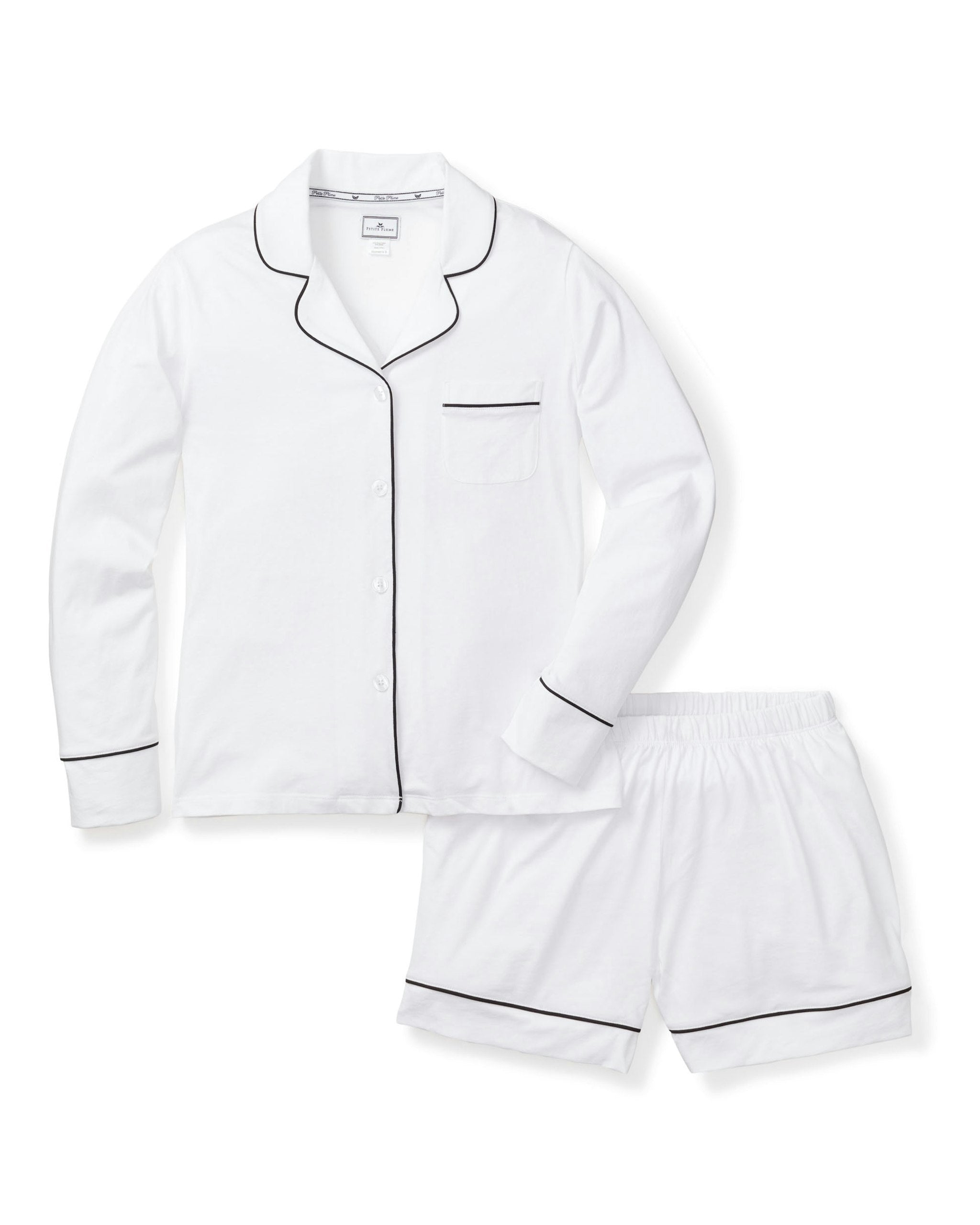 Women's Pima Long Sleeve Short Set in Mystique Blue in White#Color_White