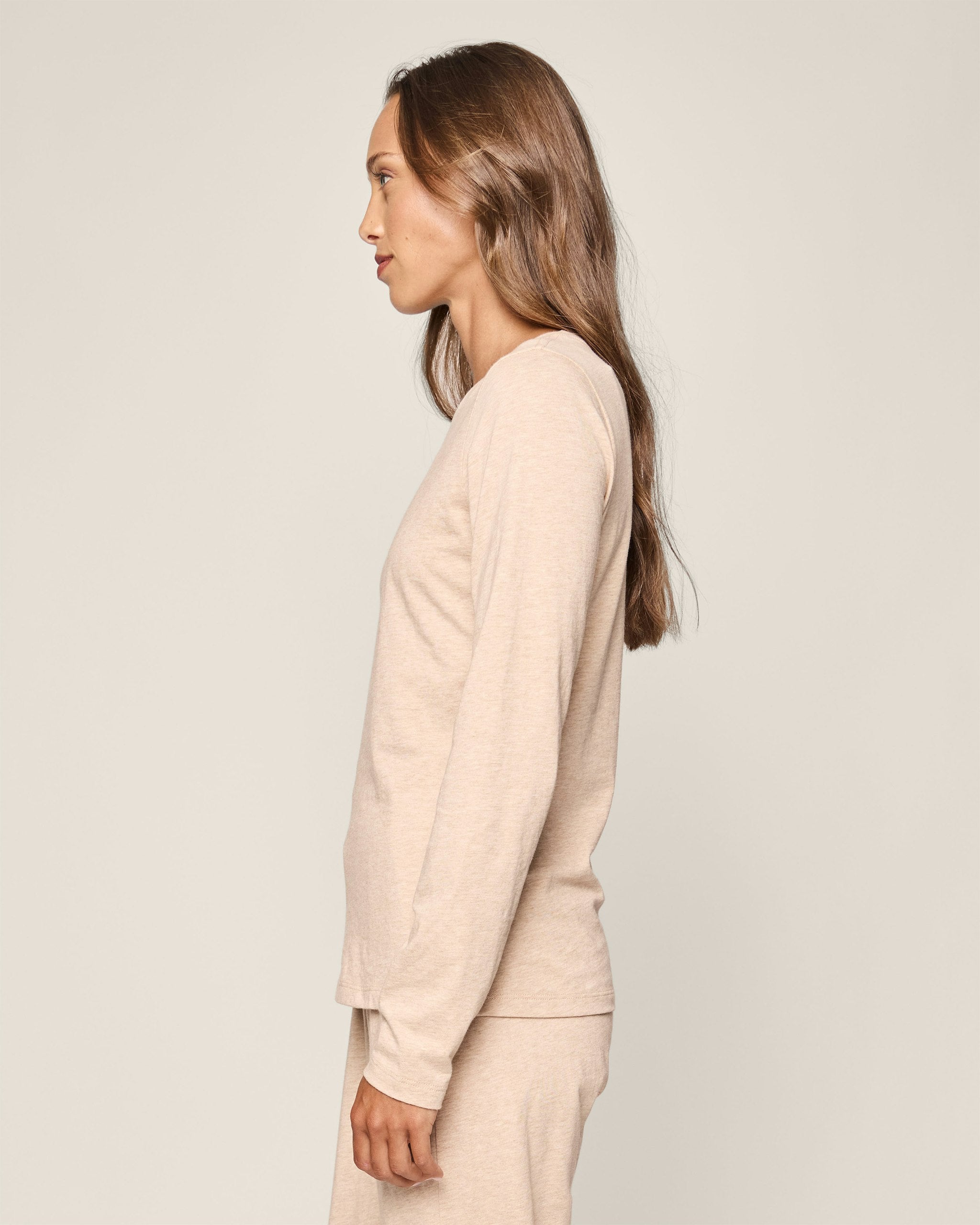 Women's Pima Long Sleeve Top in Dark Heather Grey in Camel#Color_Camel