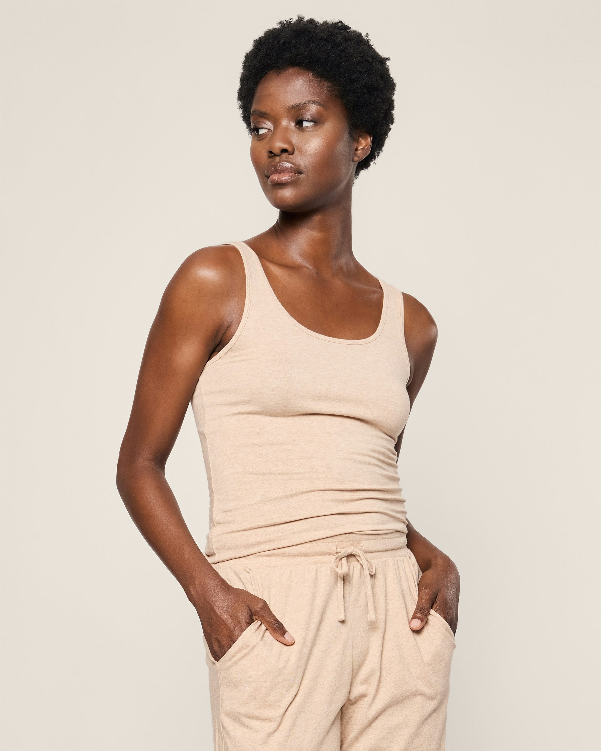 Women's Pima Tank Top in White in Camel#Color_Camel
