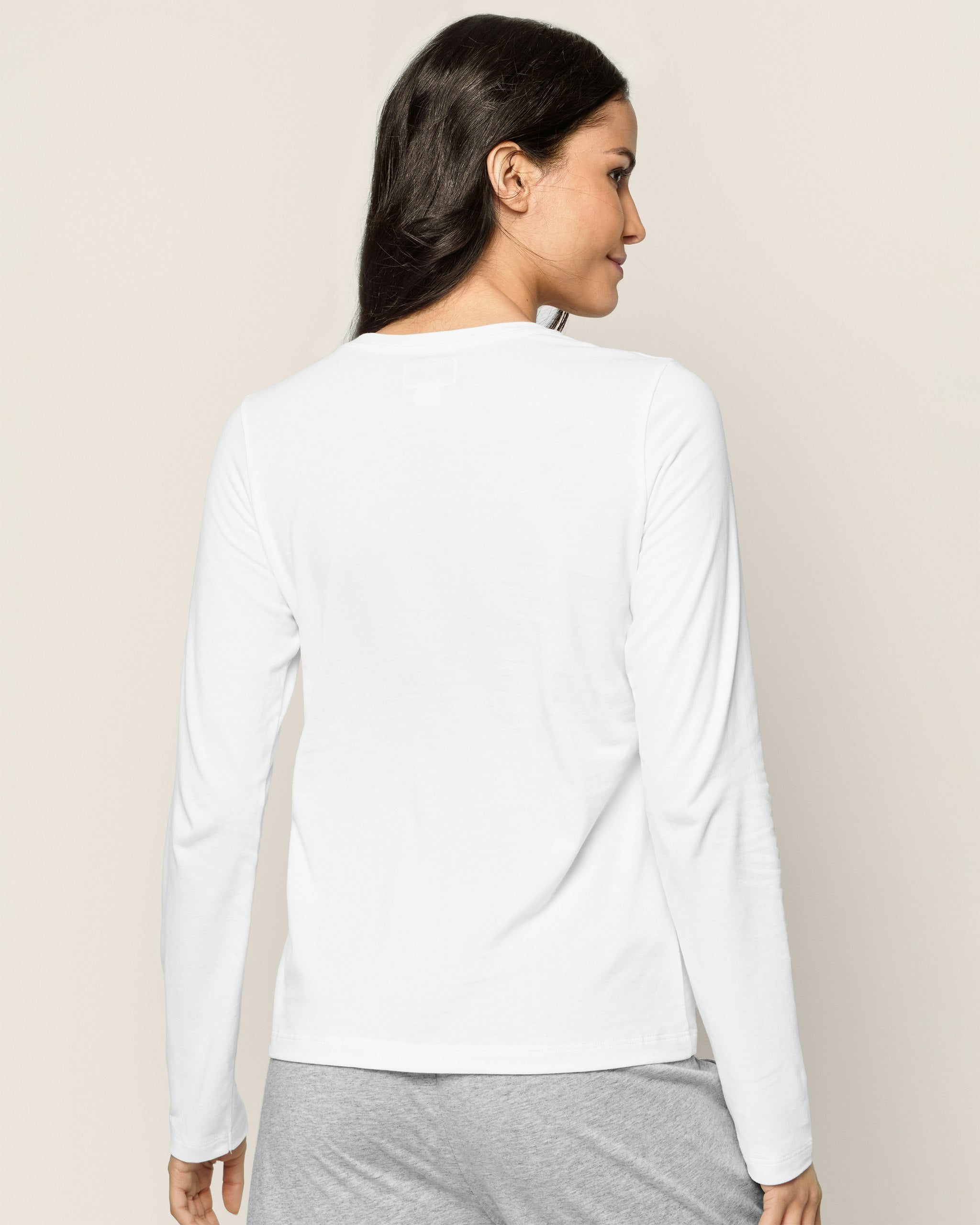 Women's Pima Long Sleeve Top in Dark Heather Grey in White#Color_White