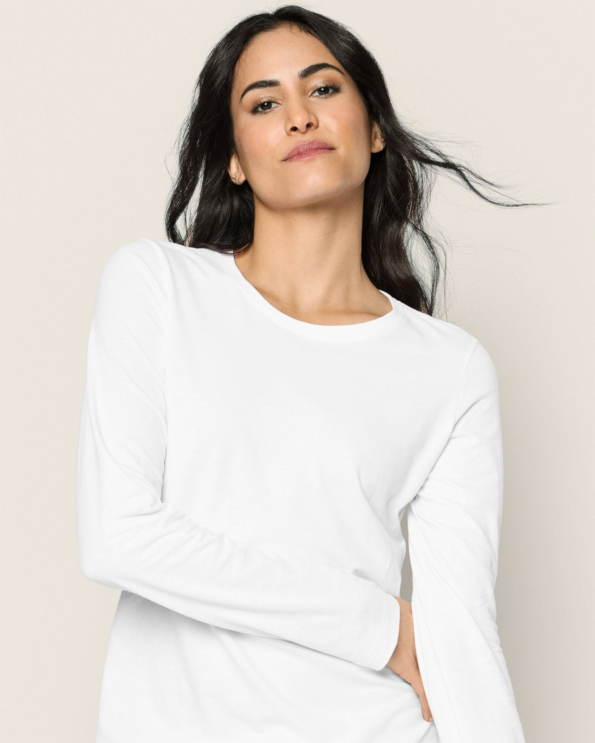 Women's Pima Long Sleeve Top in Dark Heather Grey in White#Color_White