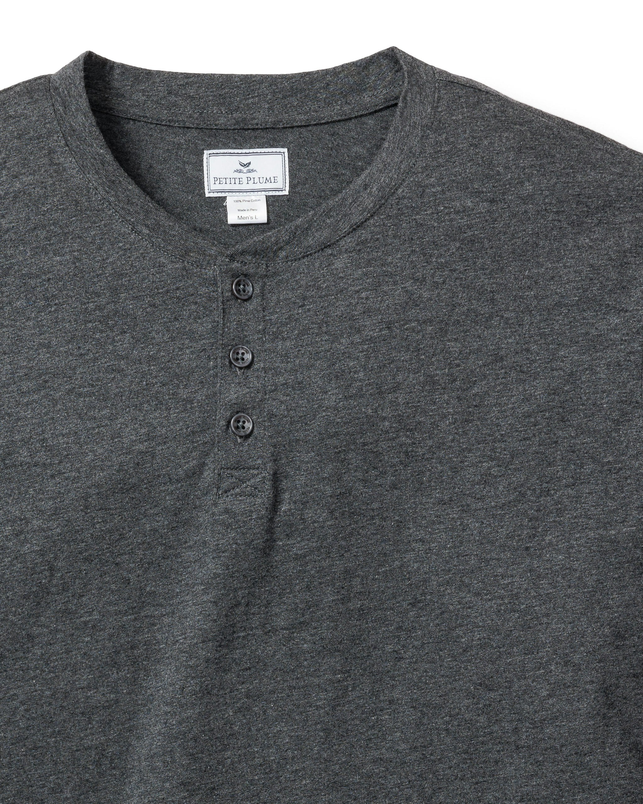 Men's Pima Henley in Dark Heather Grey in Dark Heather Grey#Color_Dark Heather Grey