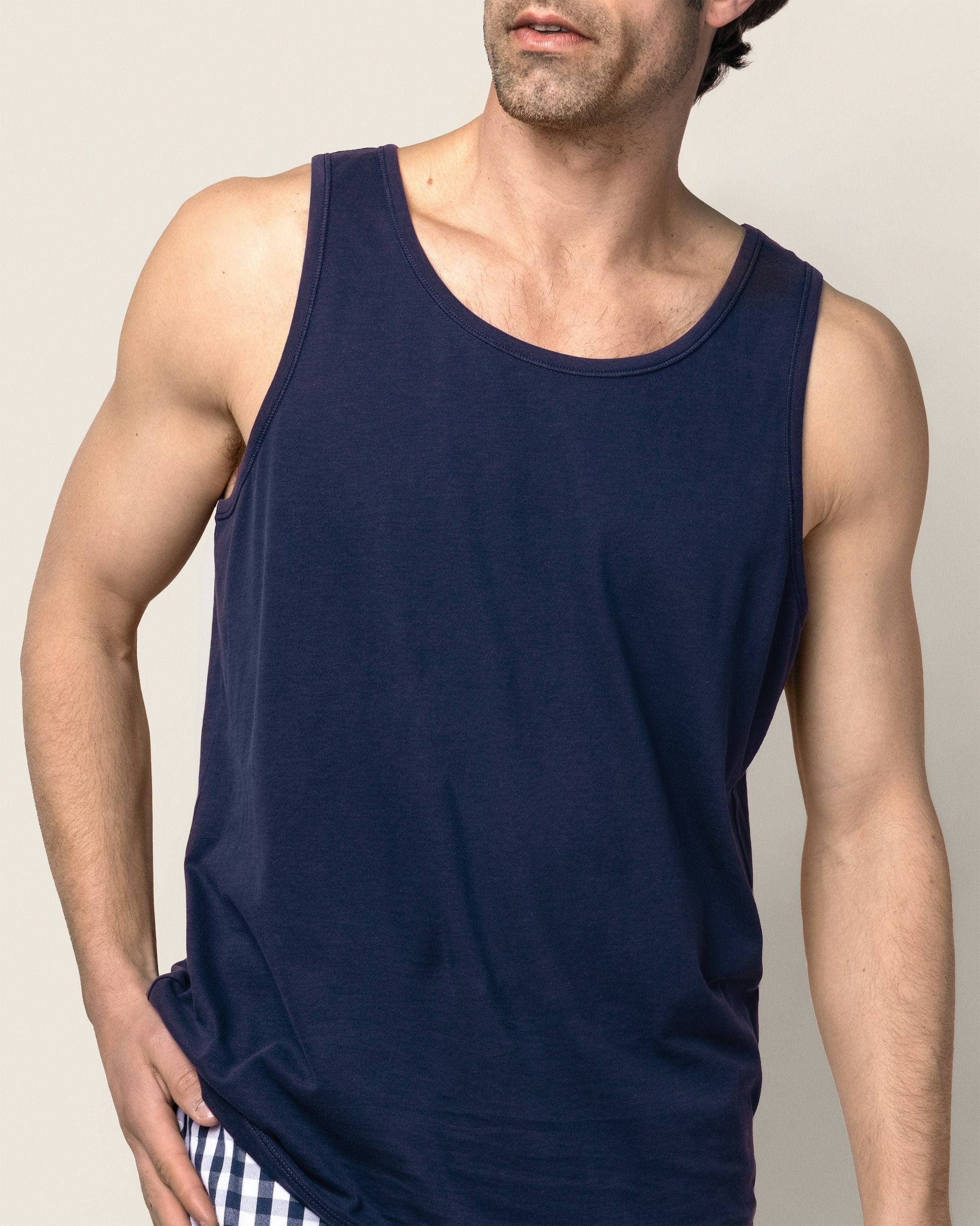 Men's Pima Tank Top in Dark Heather Grey in Navy#Color_Navy