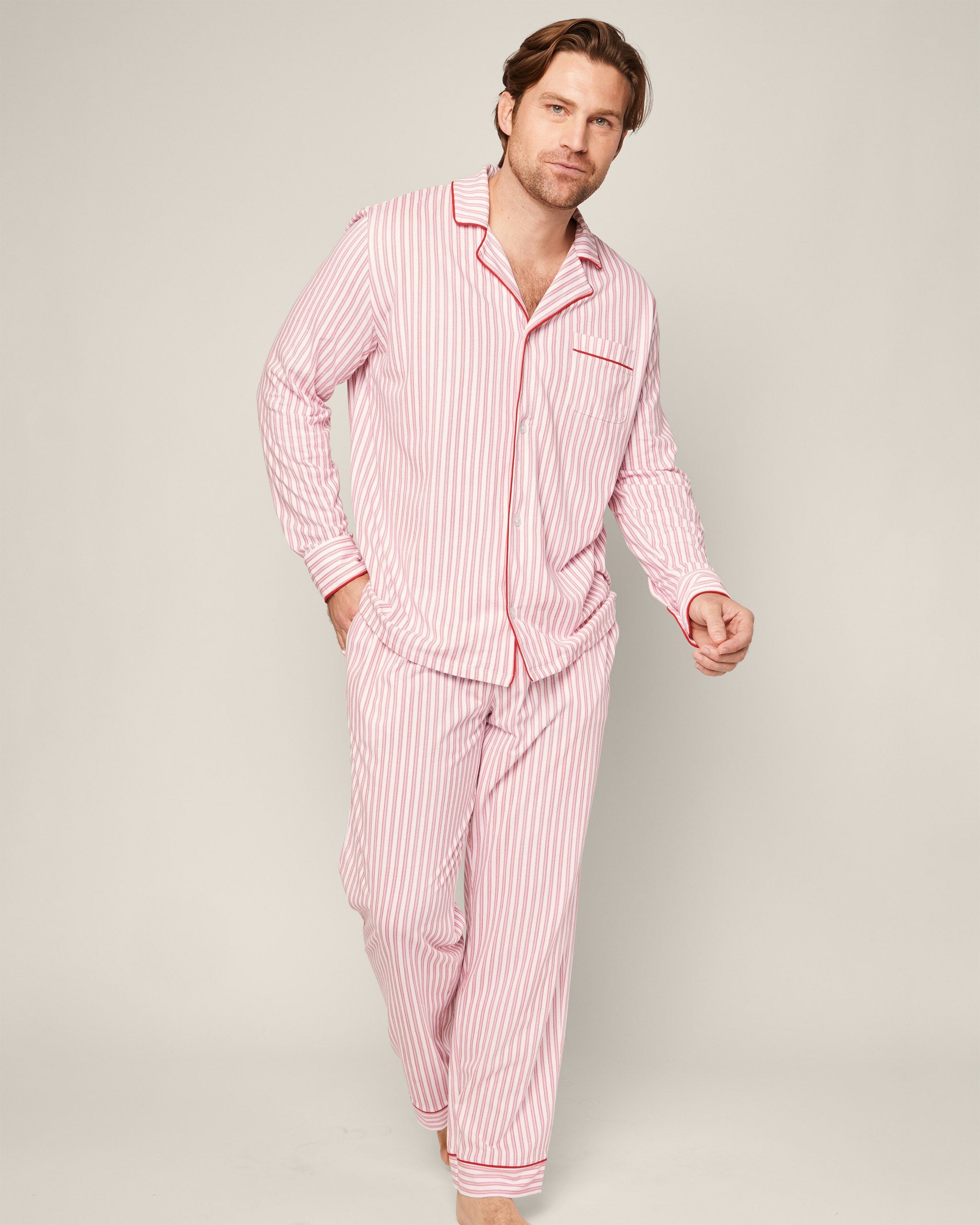 Men's Pima Pajama Set in Navy French Ticking in Antique Red Ticking#Color_Antique Red Ticking