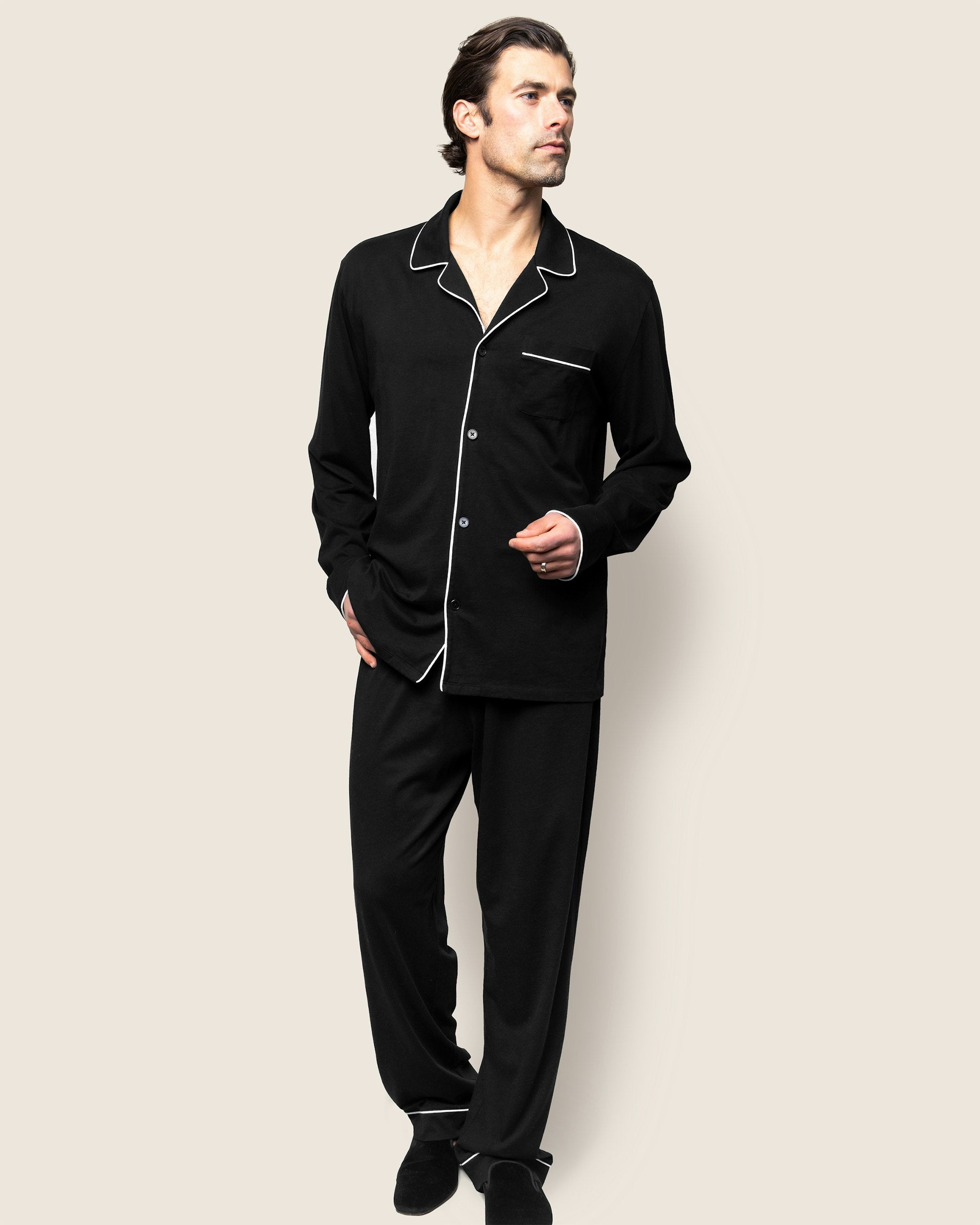 Men's Pima Pajama Set in Mystique Blue in Black#Color_Black