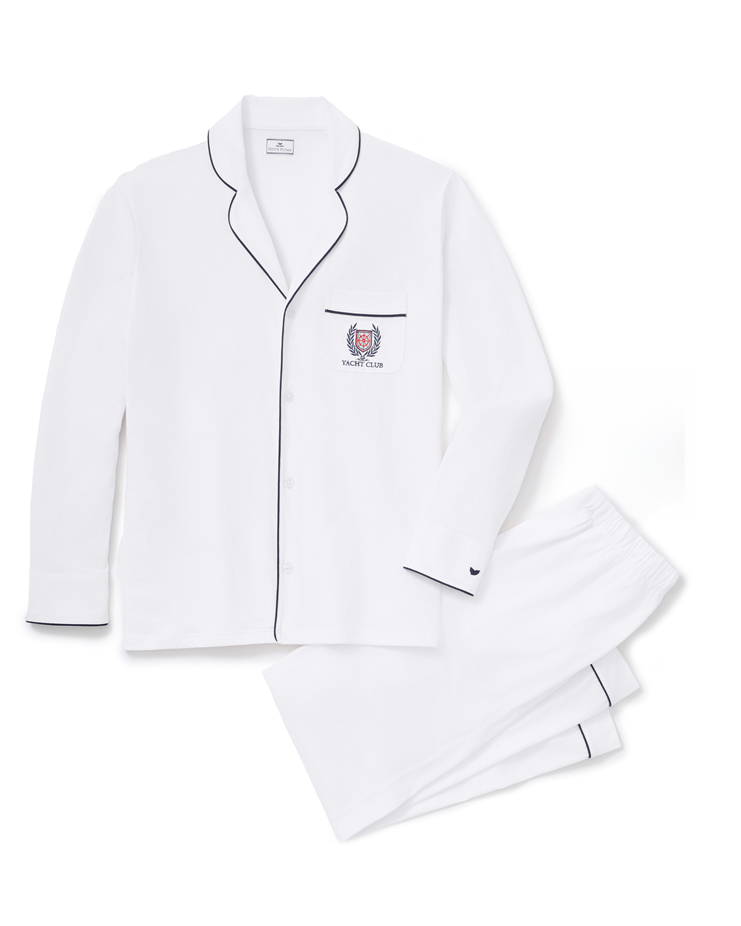Men's Pima Pajama Set in White with Yacht Club Embroidery