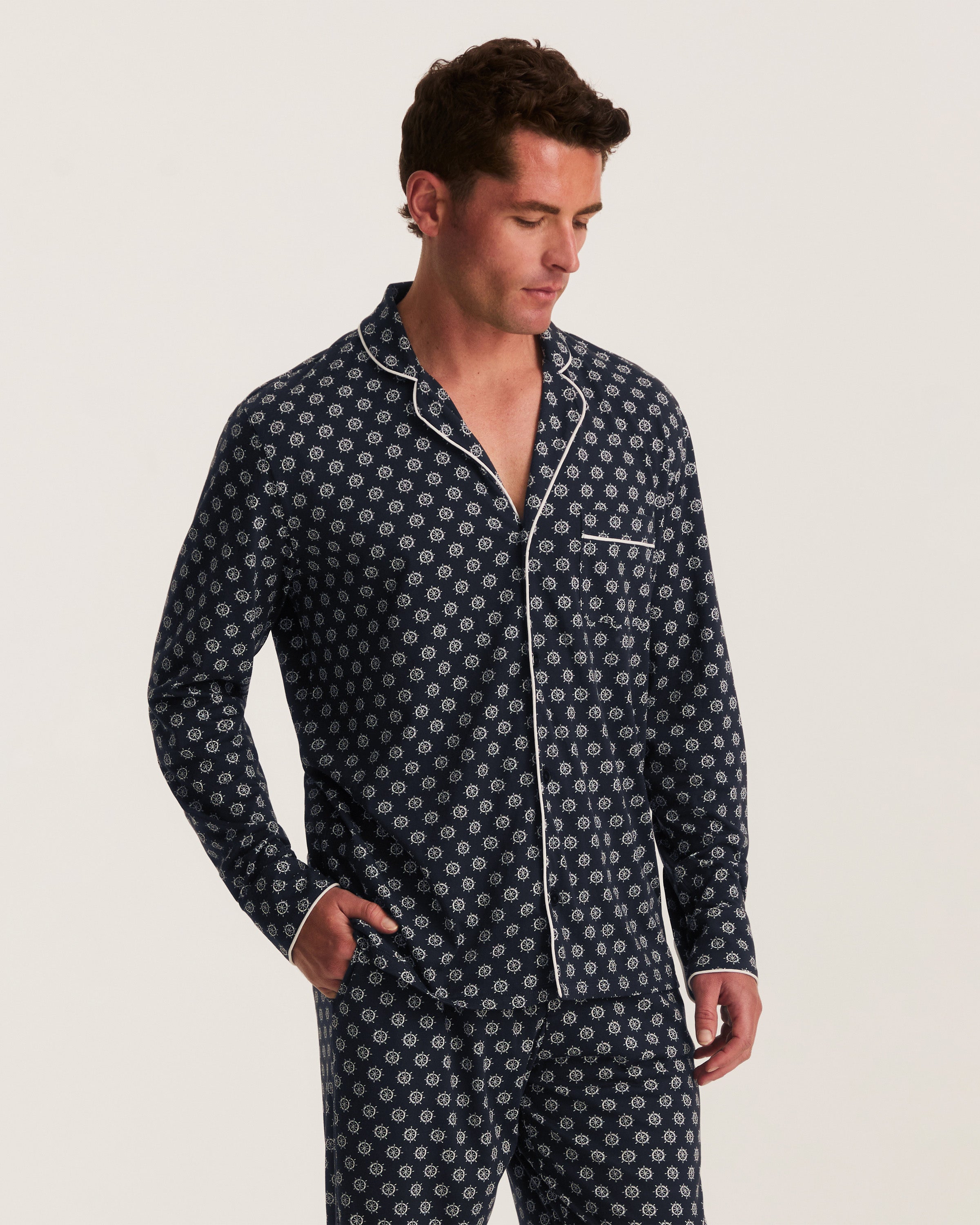 Men's Lightweight Pima Pajama Set in Captain's Compass